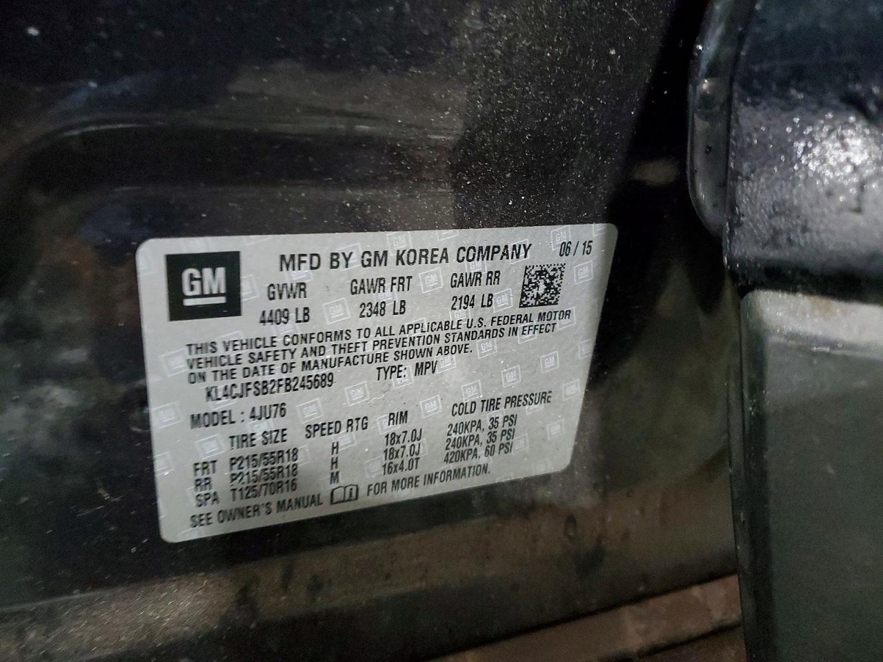 2015 Buick Encore Convenience Black vin: KL4CJFSB2FB245689