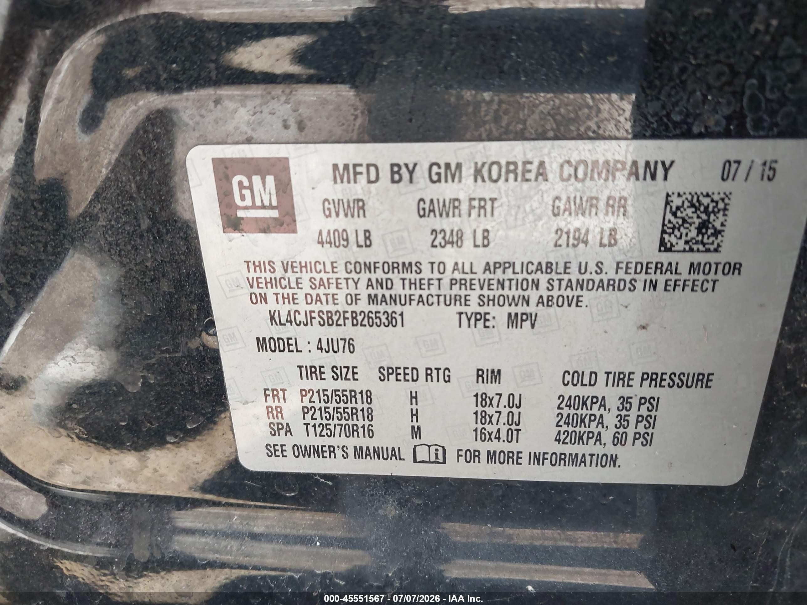 2015 Buick Encore Convenience Black vin: KL4CJFSB2FB265361