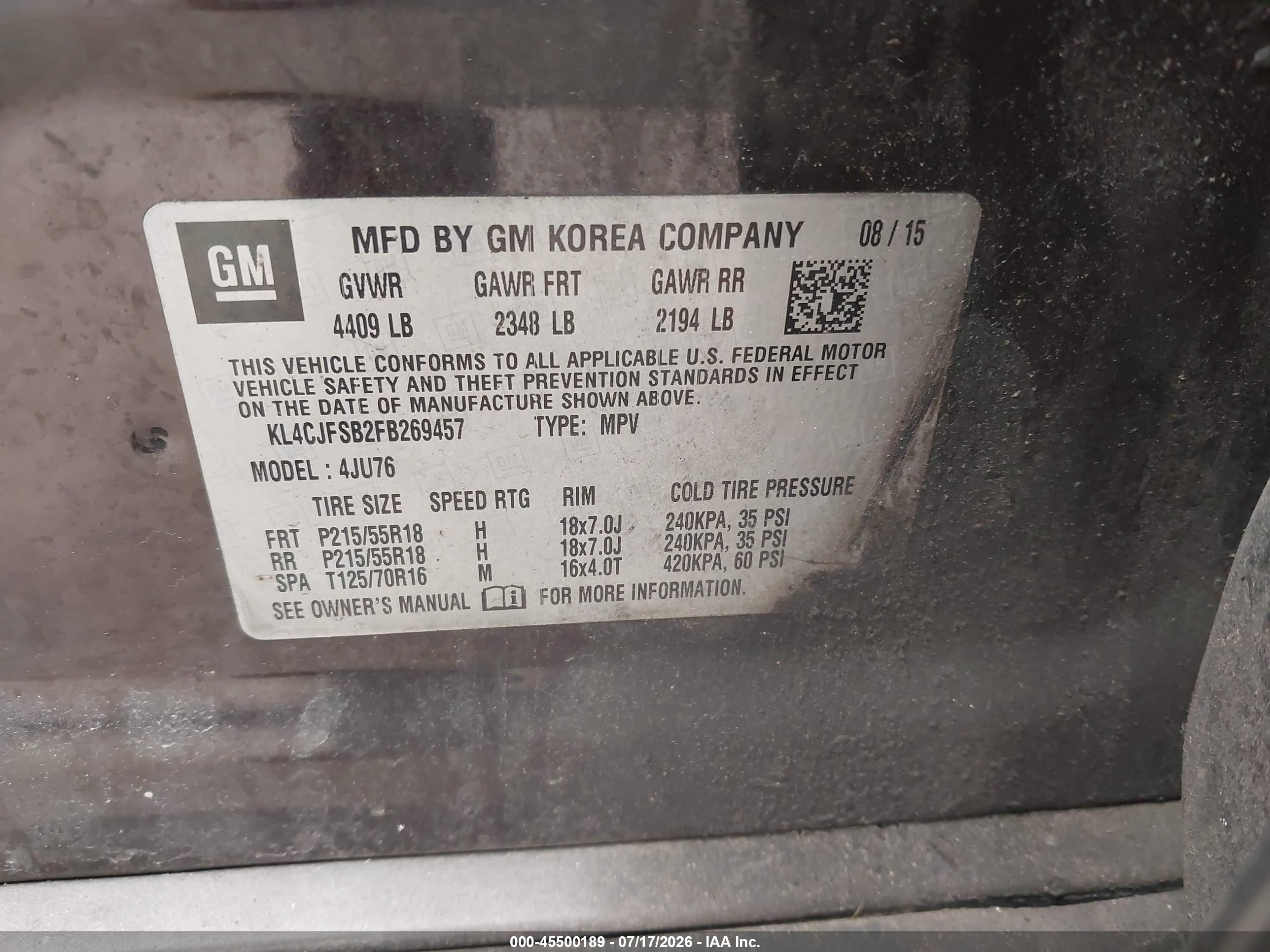 2015 Buick Encore Convenience Brown vin: KL4CJFSB2FB269457