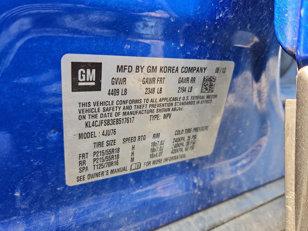 2014 Buick Encore Convenience Blue vin: KL4CJFSB3EB517617