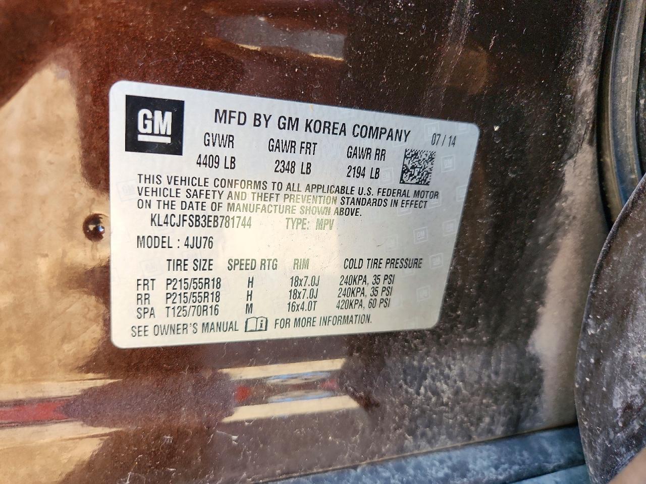 2014 Buick Encore Convenience Brown vin: KL4CJFSB3EB781744