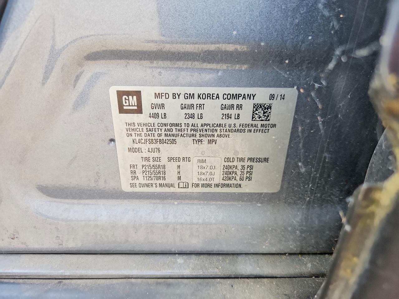 2015 Buick Encore Convenience Gray vin: KL4CJFSB3FB042505