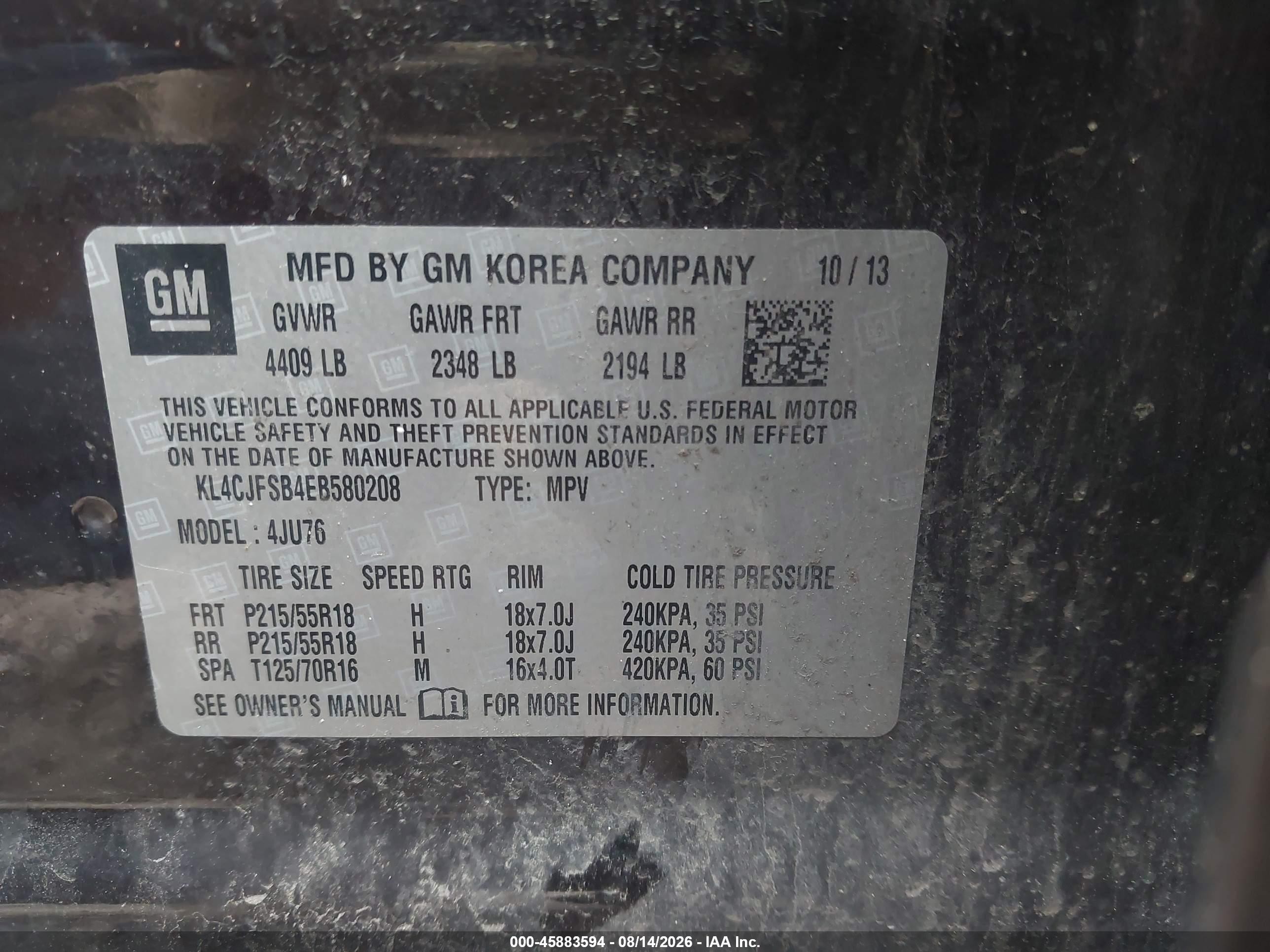 2014 Buick Encore Convenience Black vin: KL4CJFSB4EB580208