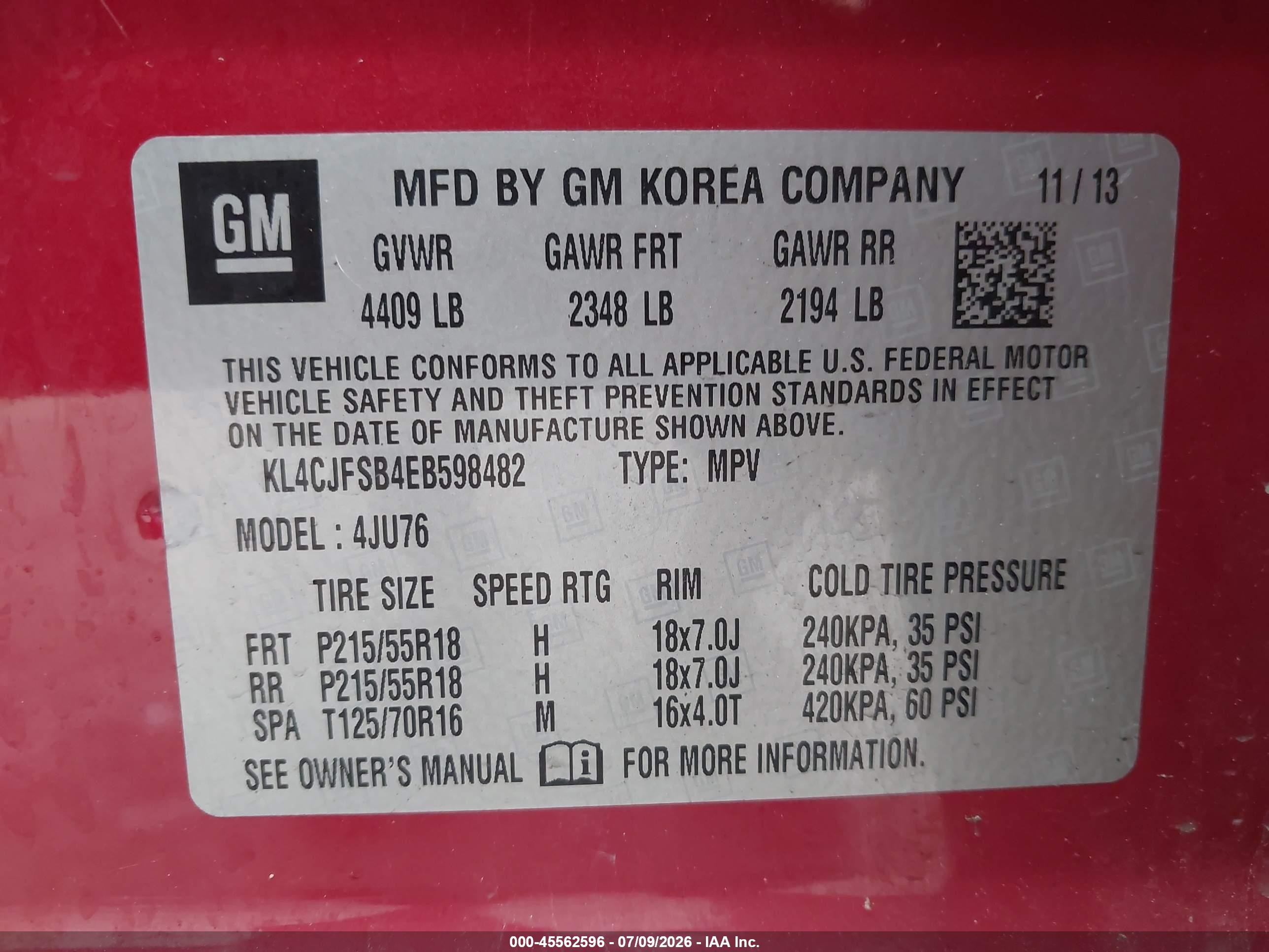 2014 Buick Encore Convenience Red vin: KL4CJFSB4EB598482