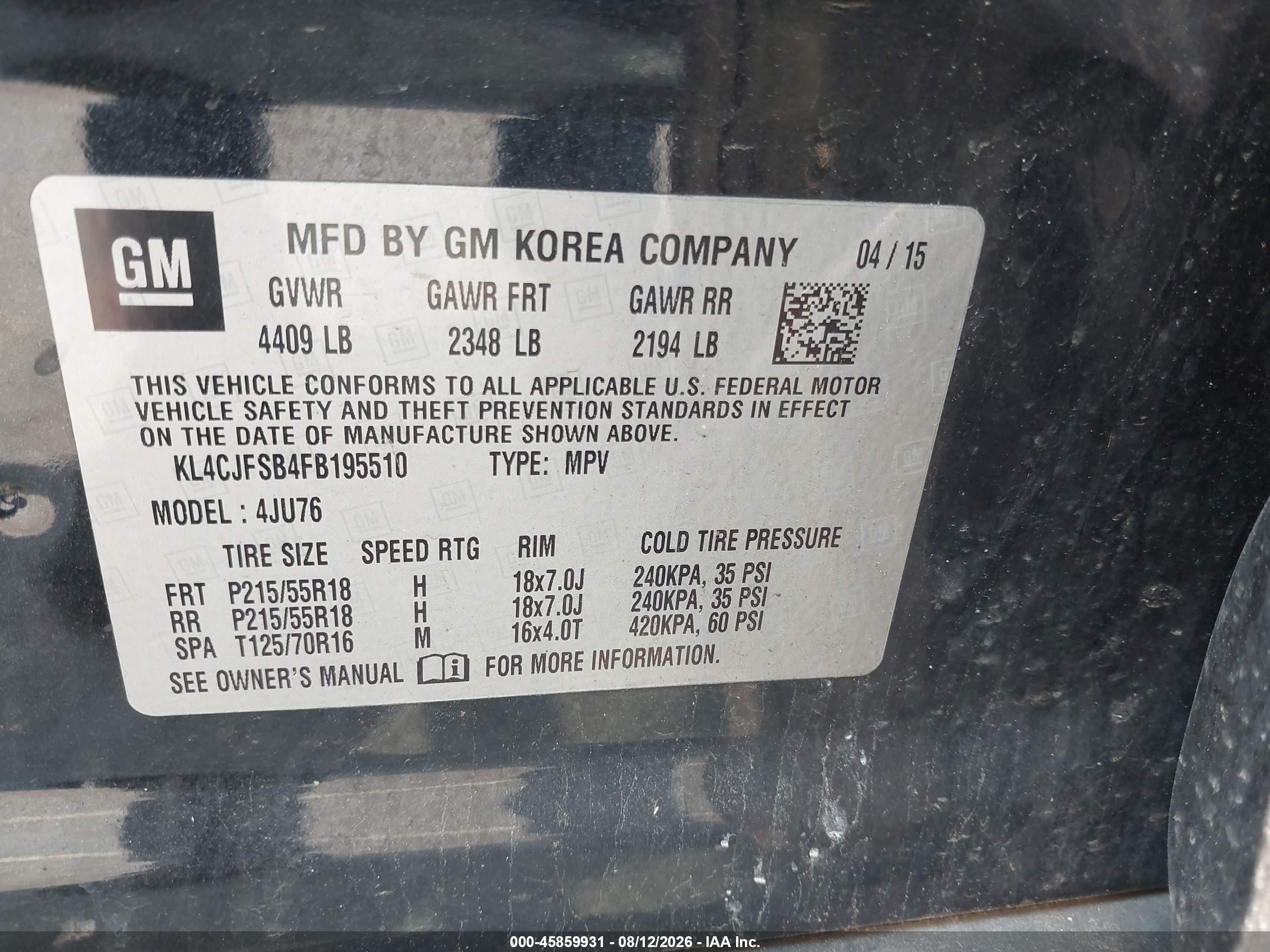 2015 Buick Encore Convenience Black vin: KL4CJFSB4FB195510
