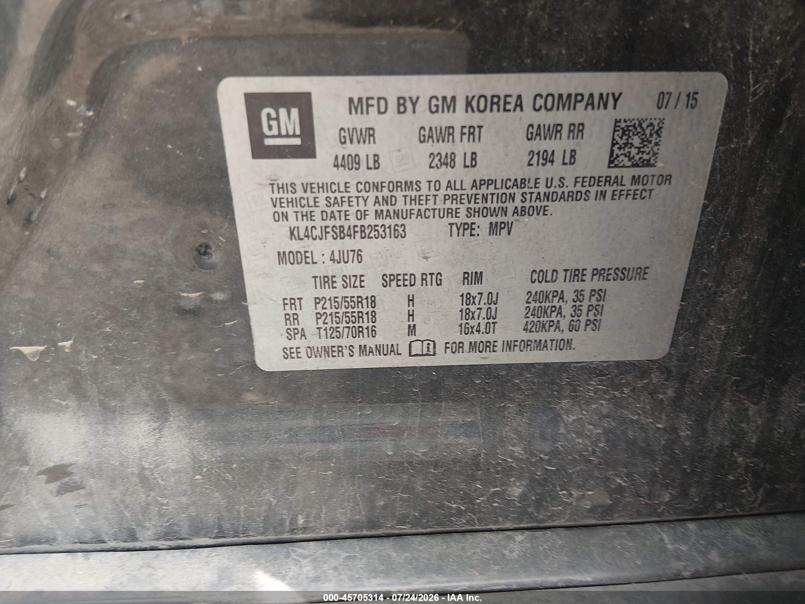 2015 Buick Encore Convenience Черный vin: KL4CJFSB4FB253163