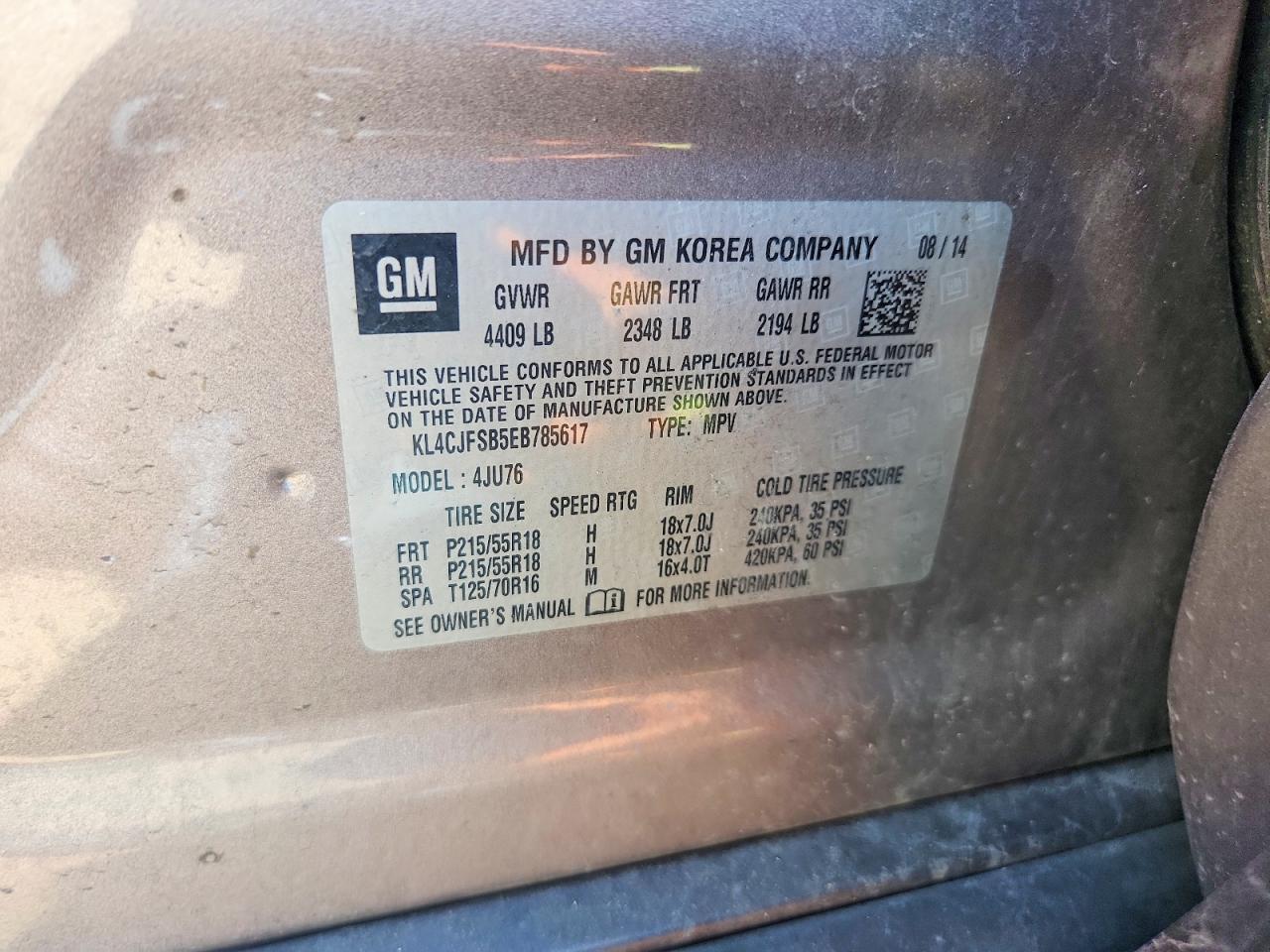 2014 Buick Encore Convenience Brown vin: KL4CJFSB5EB785617