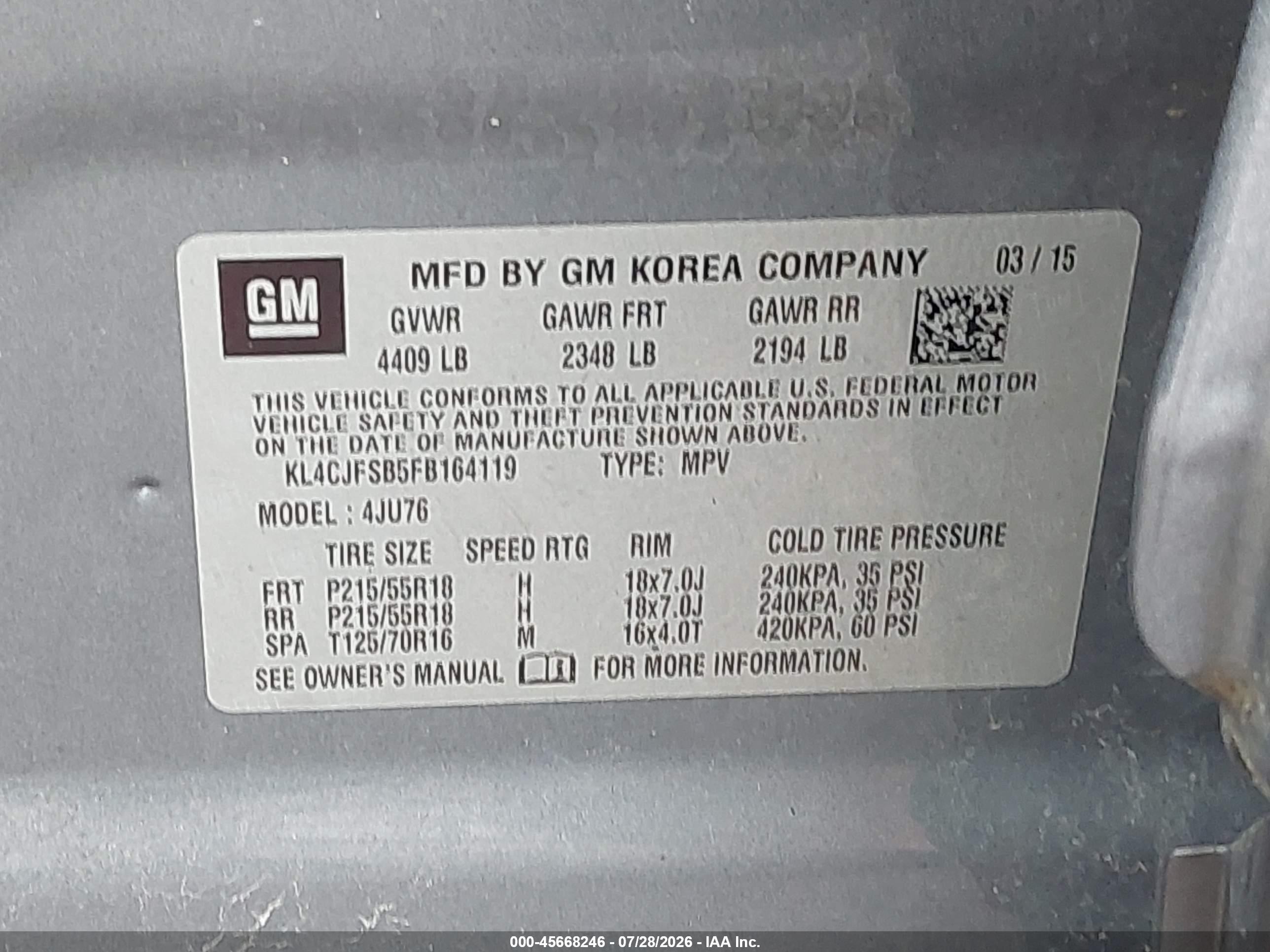 2015 Buick Encore Convenience Black vin: KL4CJFSB5FB164119