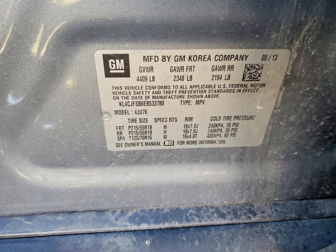 2014 Buick Encore Convenience Gray vin: KL4CJFSB6EB533780