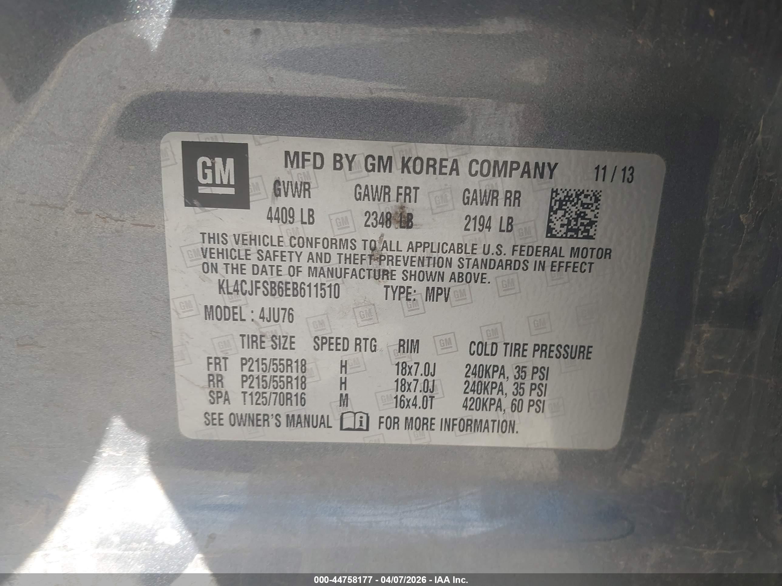 2014 Buick Encore Convenience Gray vin: KL4CJFSB6EB611510