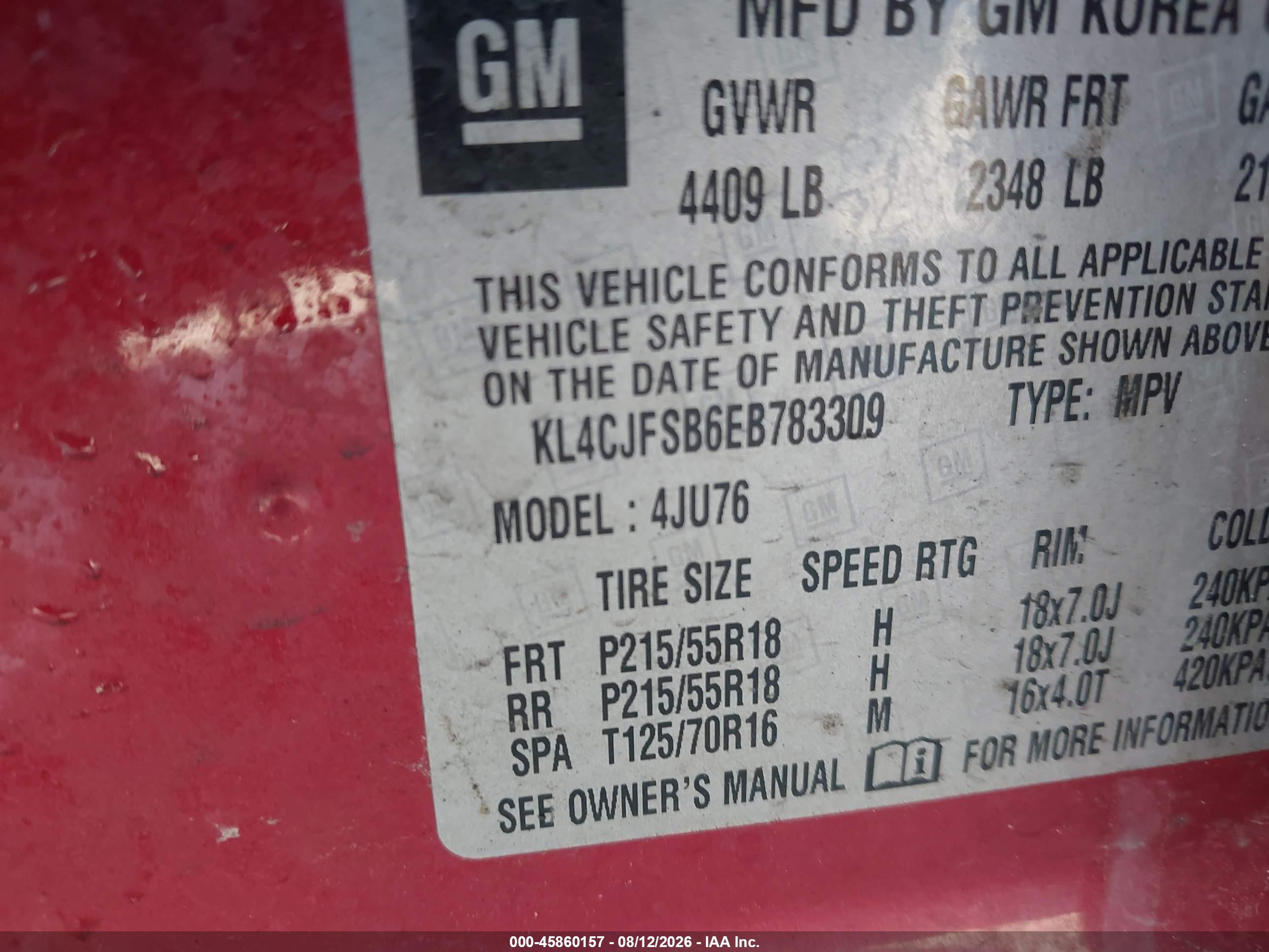 2014 Buick Encore Convenience Red vin: KL4CJFSB6EB783309