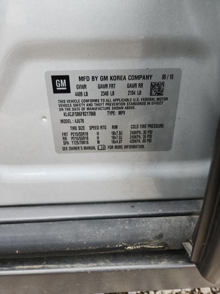 2015 Buick Encore Convenience Silver vin: KL4CJFSB6FB217068
