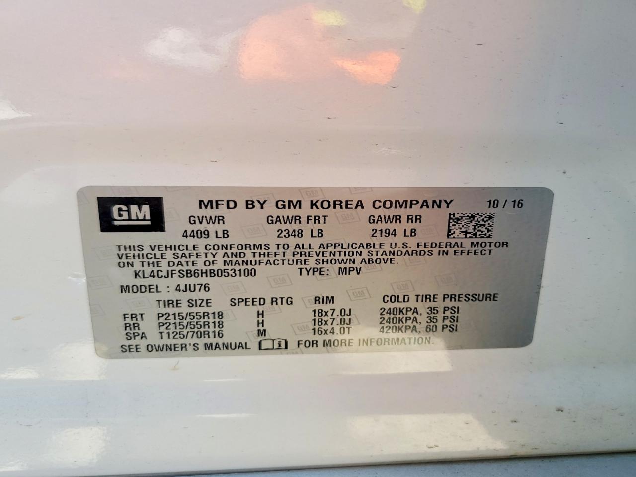 2017 Buick Encore Preferred Ii White vin: KL4CJFSB6HB053100
