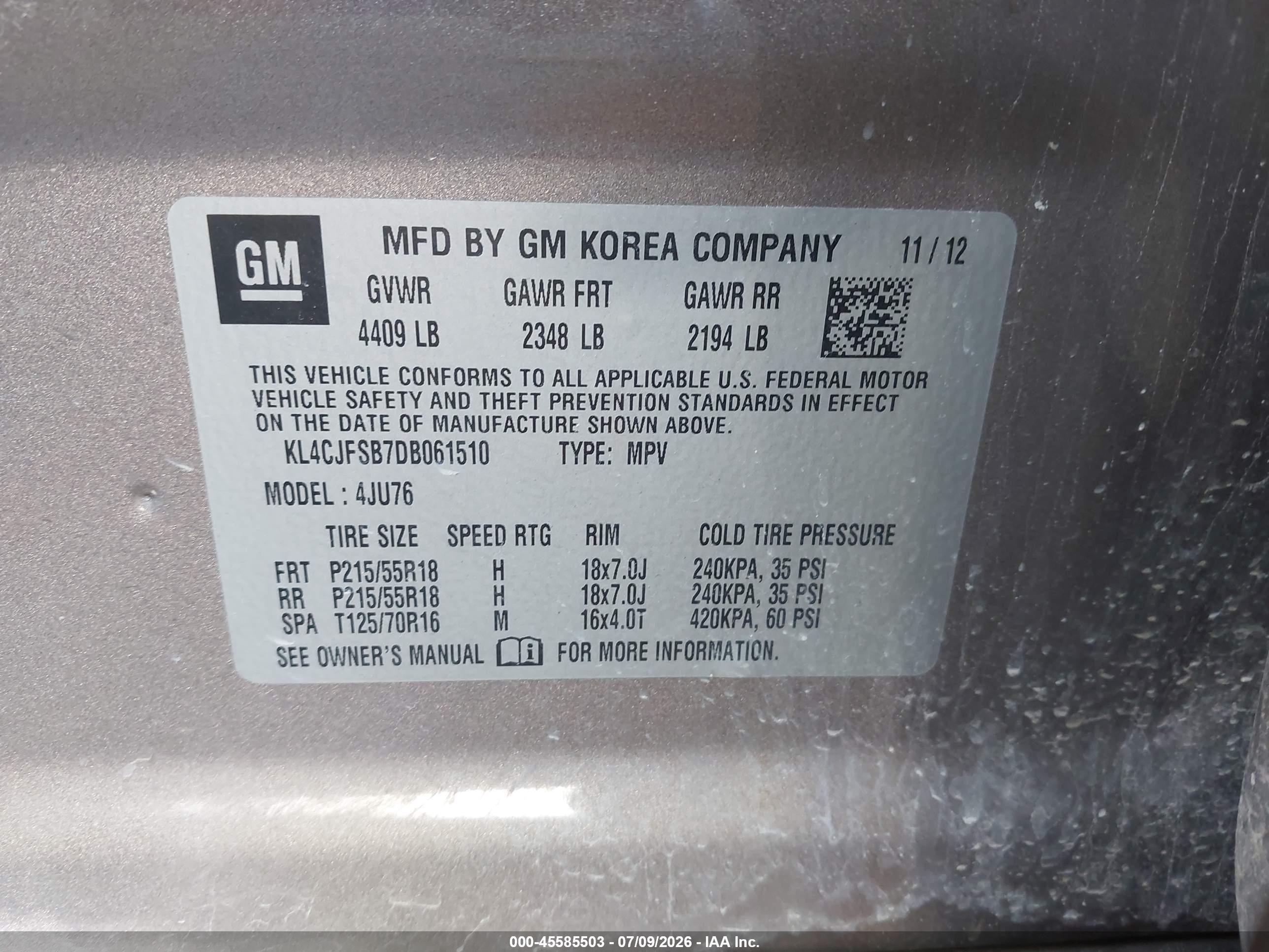 2013 Buick Encore Convenience Gray vin: KL4CJFSB7DB061510