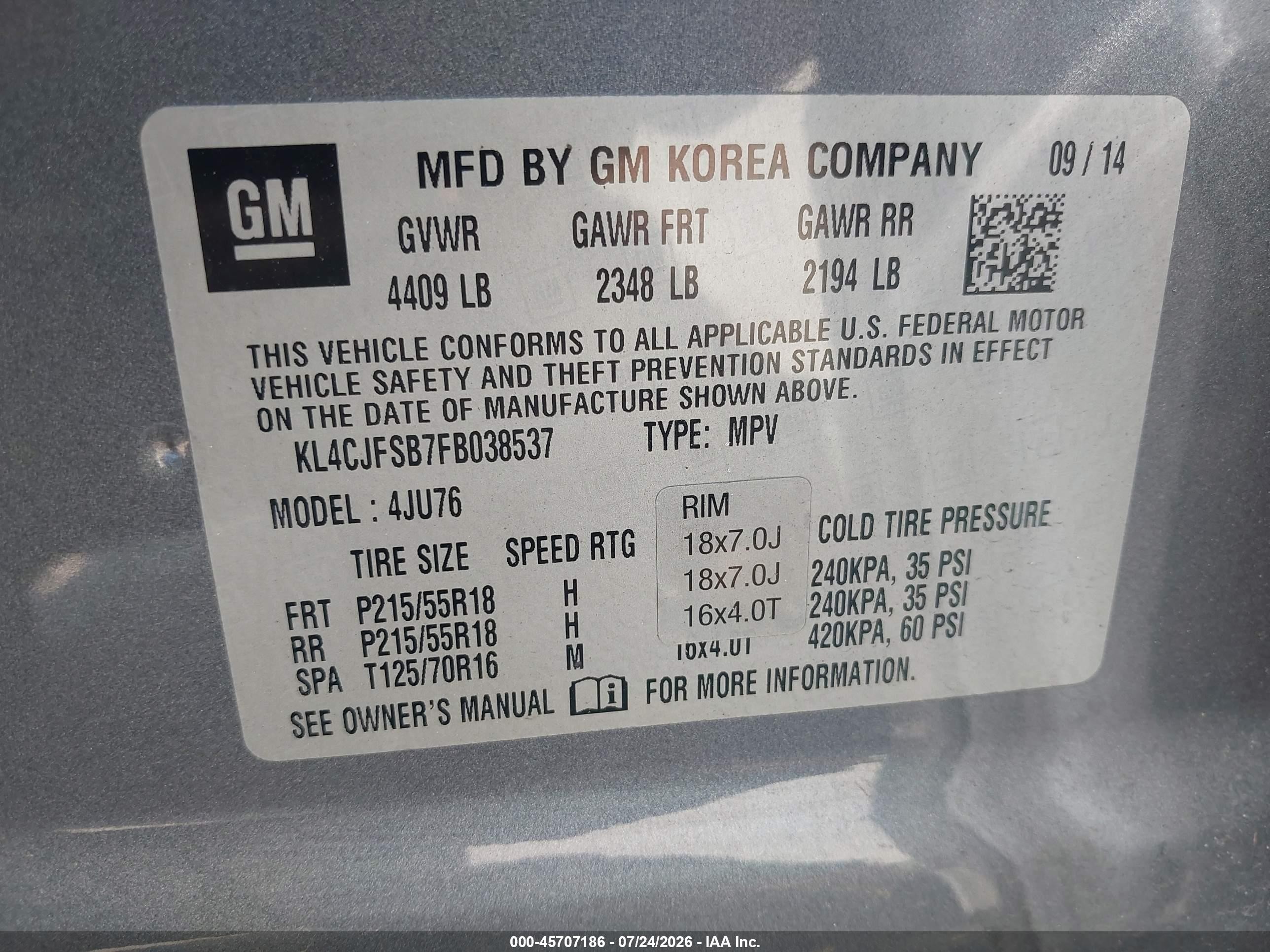 2015 Buick Encore Convenience Gray vin: KL4CJFSB7FB038537