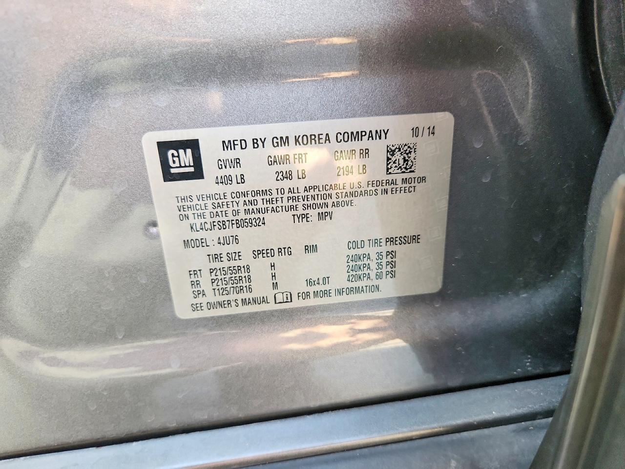 2015 Buick Encore Convenience Gray vin: KL4CJFSB7FB059324