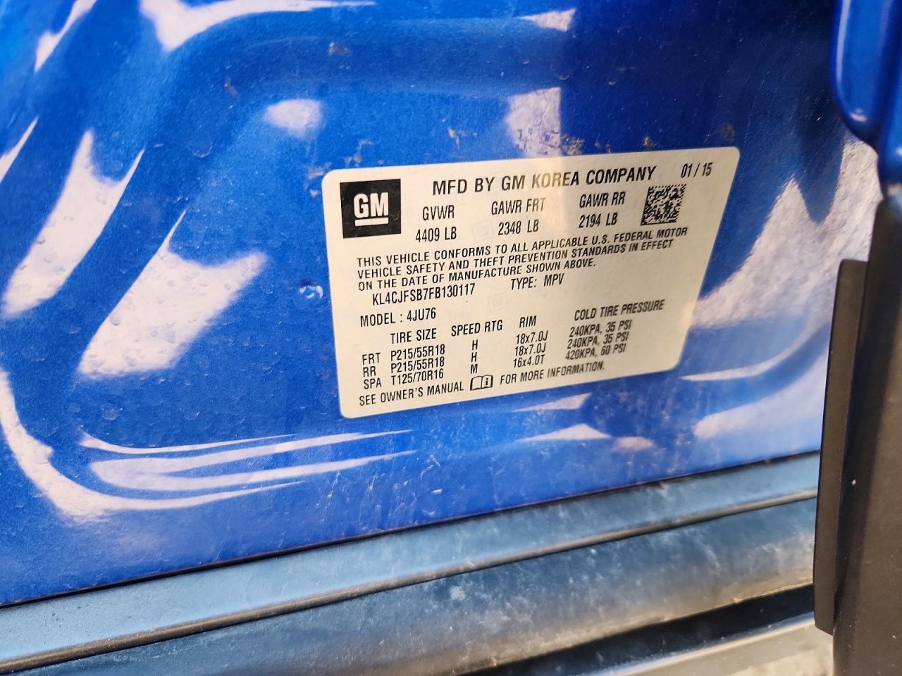 2015 Buick Encore Convenience Синий vin: KL4CJFSB7FB130117