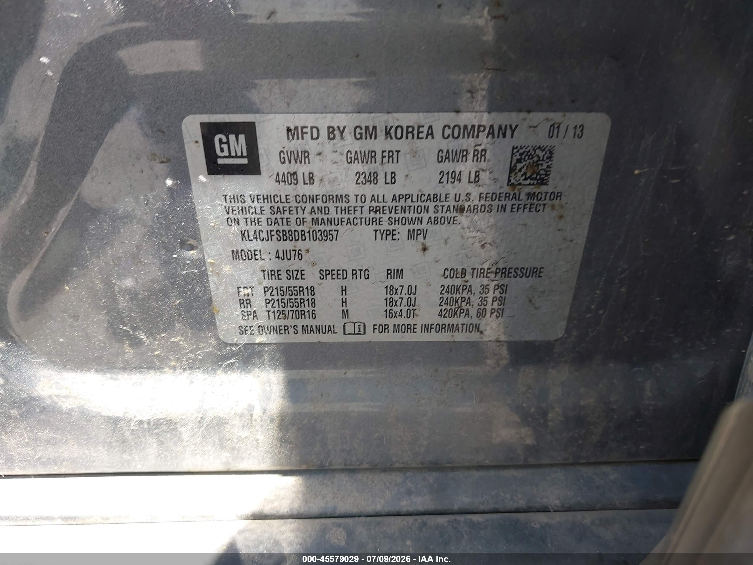 2013 Buick Encore Convenience Gray vin: KL4CJFSB8DB103957
