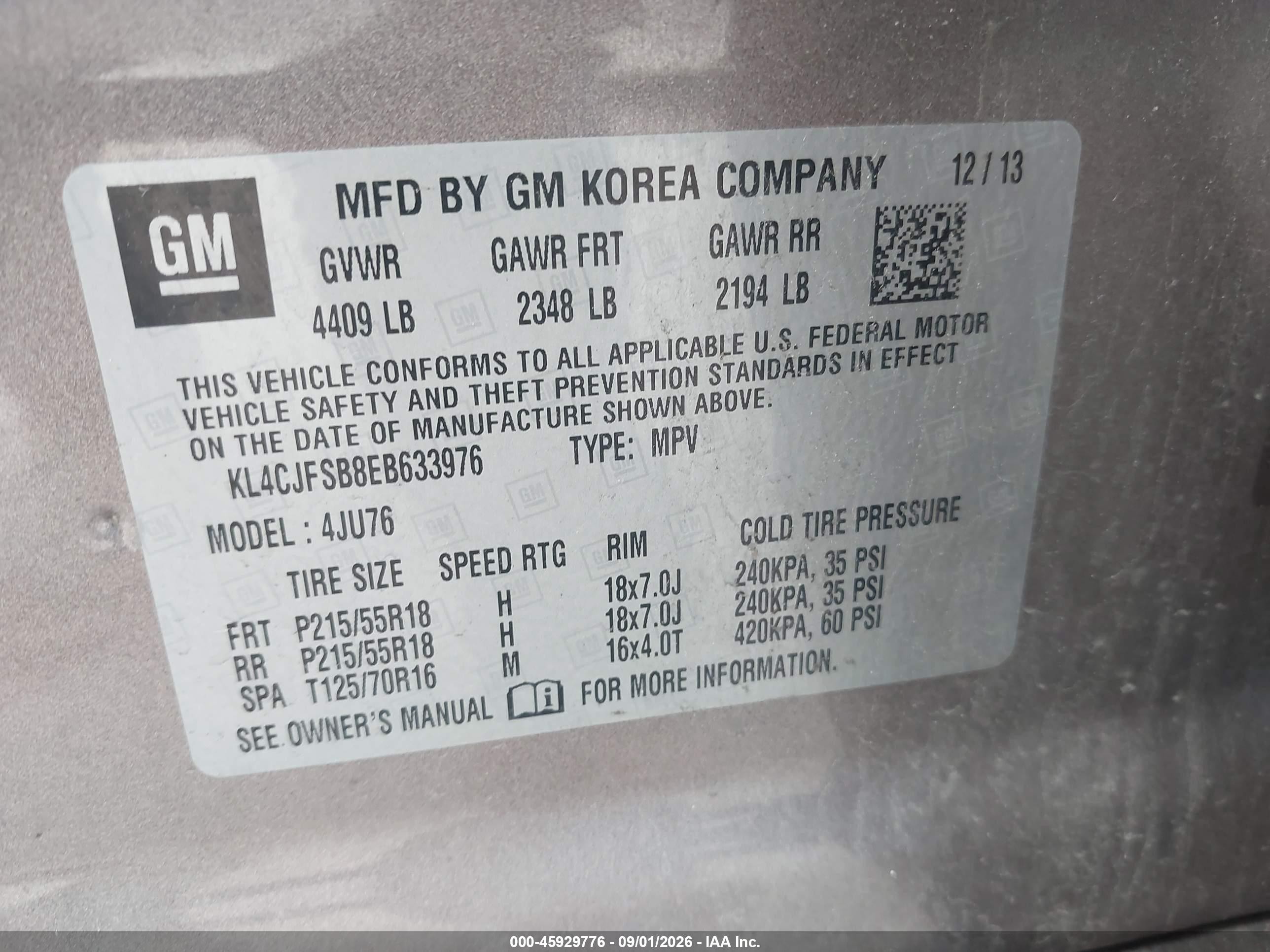 2014 Buick Encore Convenience Gray vin: KL4CJFSB8EB633976