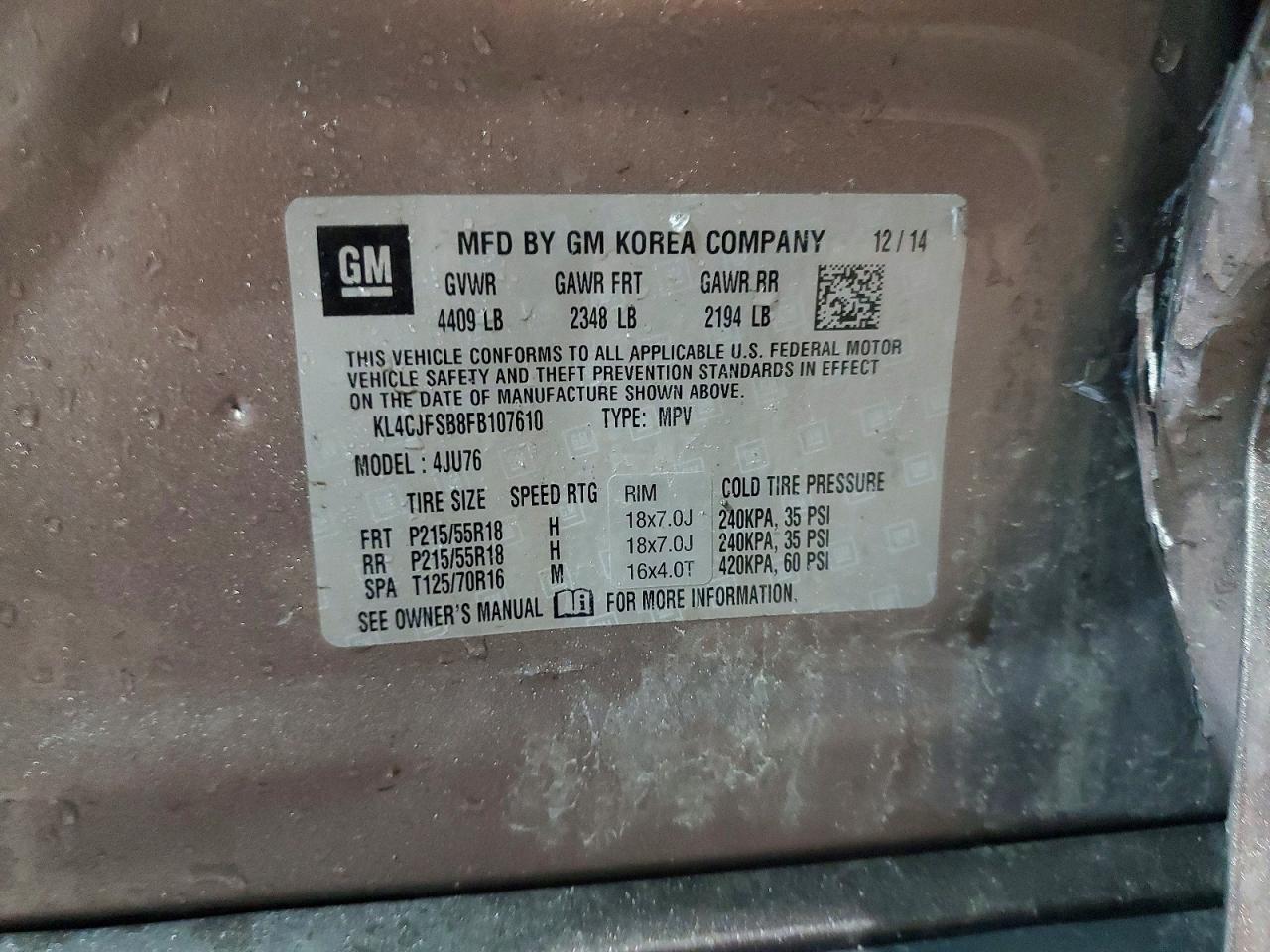 2015 Buick Encore Convenience Tan vin: KL4CJFSB8FB107610