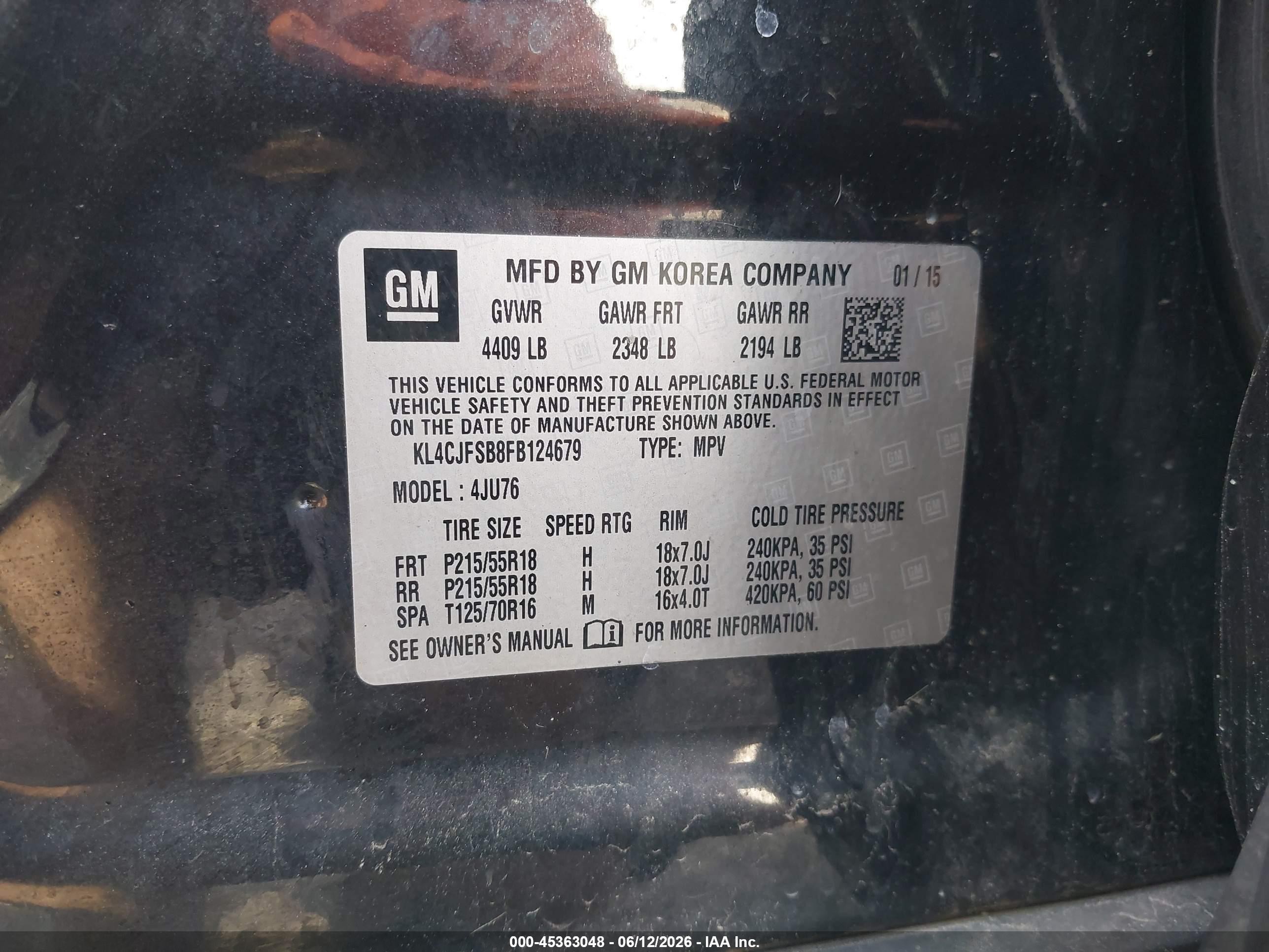 2015 Buick Encore Convenience Black vin: KL4CJFSB8FB124679