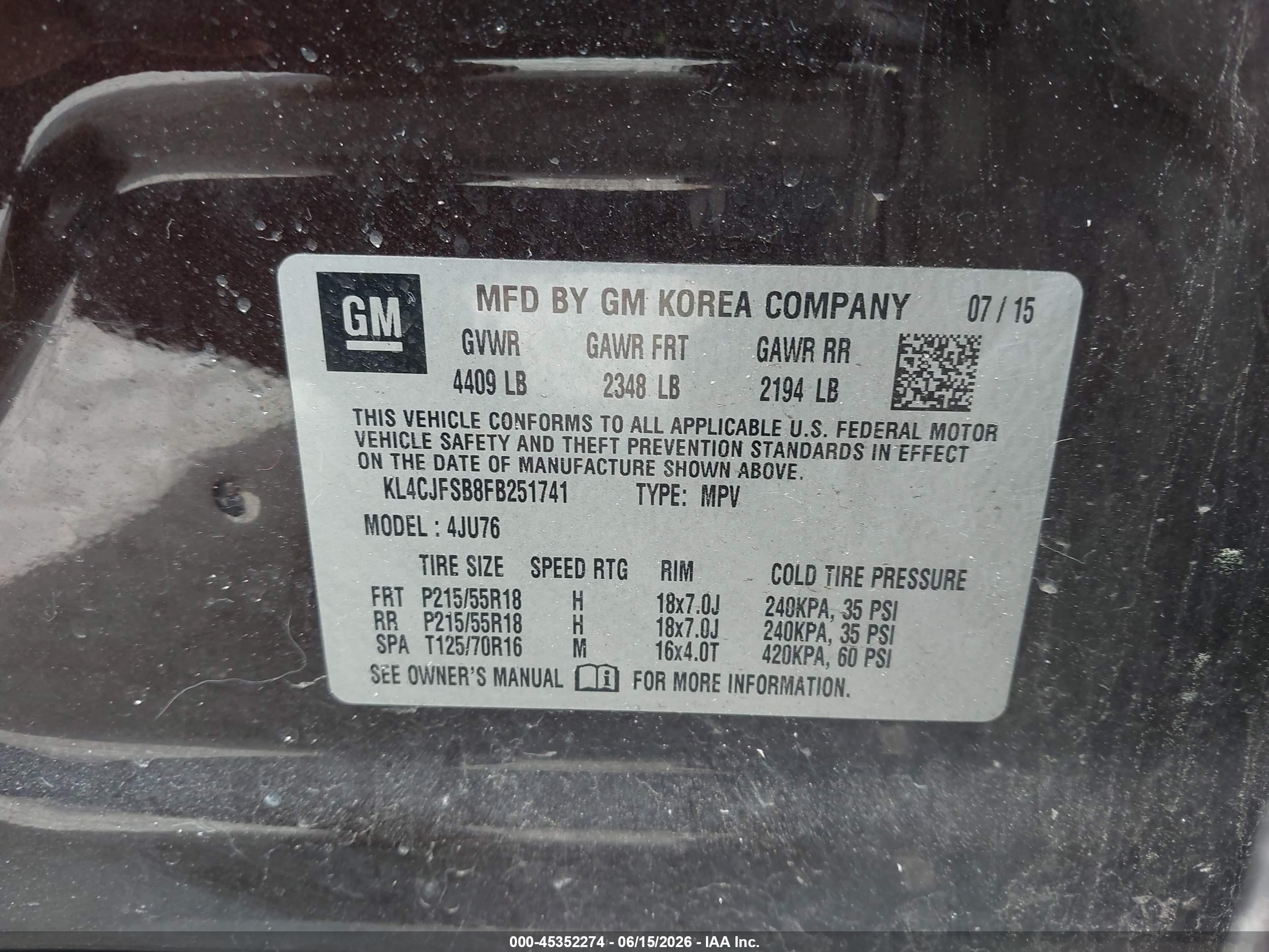 2015 Buick Encore Convenience Brown vin: KL4CJFSB8FB251741