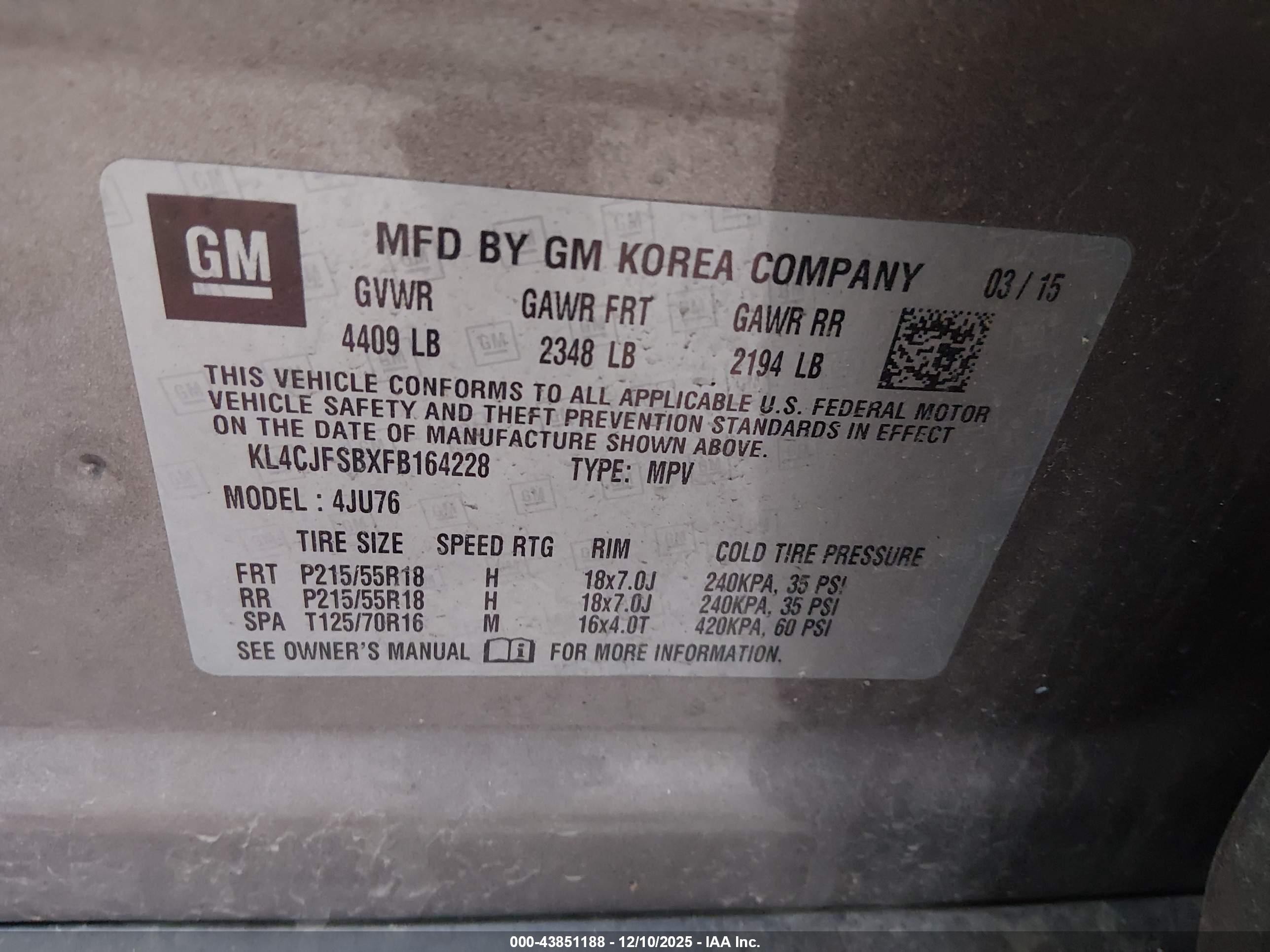 2015 Buick Encore Convenience Коричневый vin: KL4CJFSBXFB164228