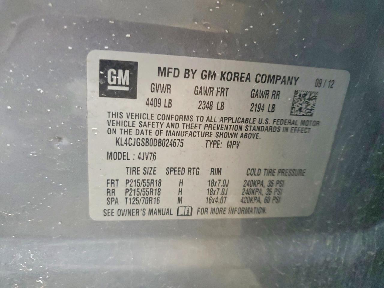 2013 Buick Encore Серый vin: KL4CJGSB0DB024675