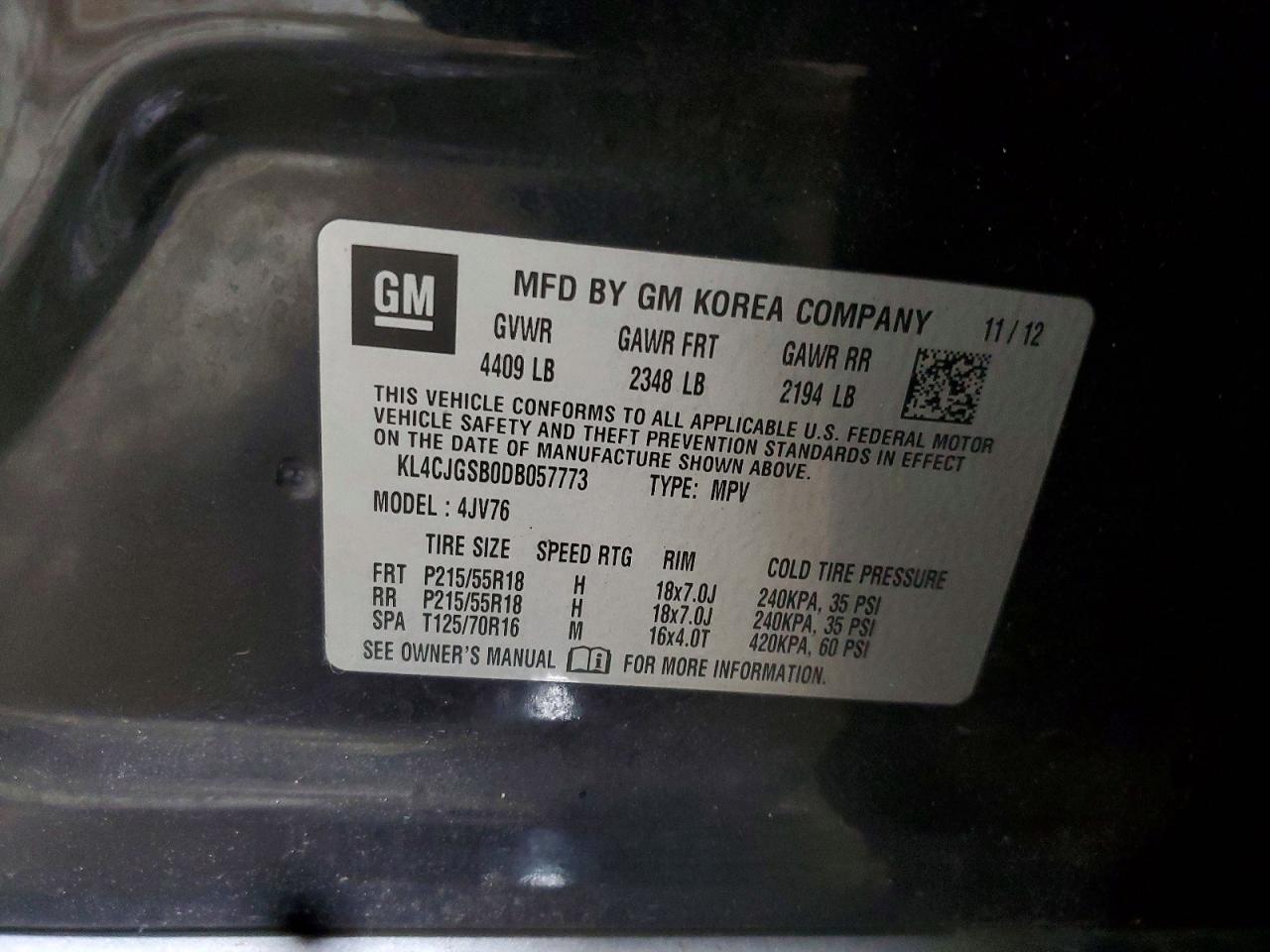 2013 Buick Encore Черный vin: KL4CJGSB0DB057773