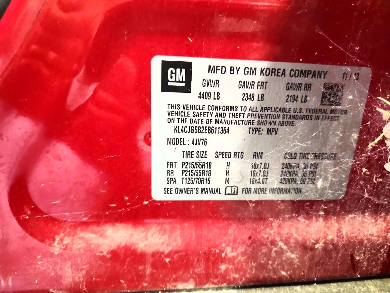 2014 Buick Encore Burgundy vin: KL4CJGSB2EB611364