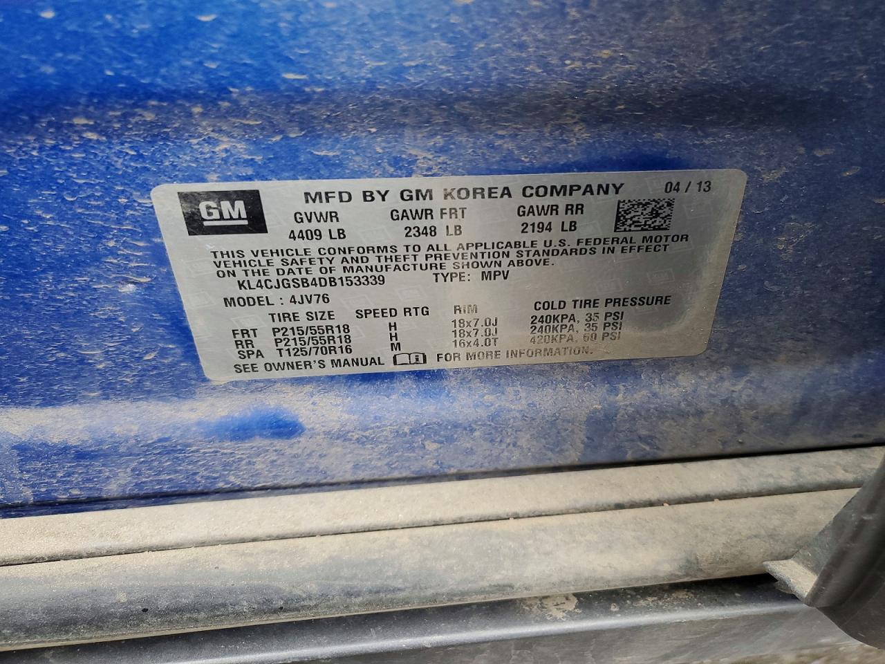 2013 Buick Encore Blue vin: KL4CJGSB4DB153339