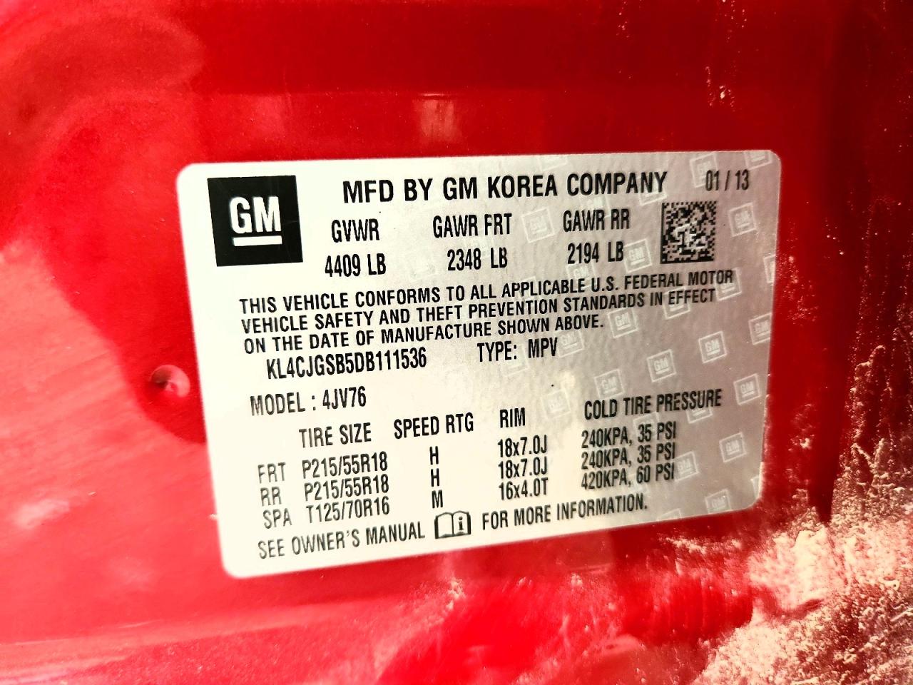 2013 Buick Encore Red vin: KL4CJGSB5DB111536