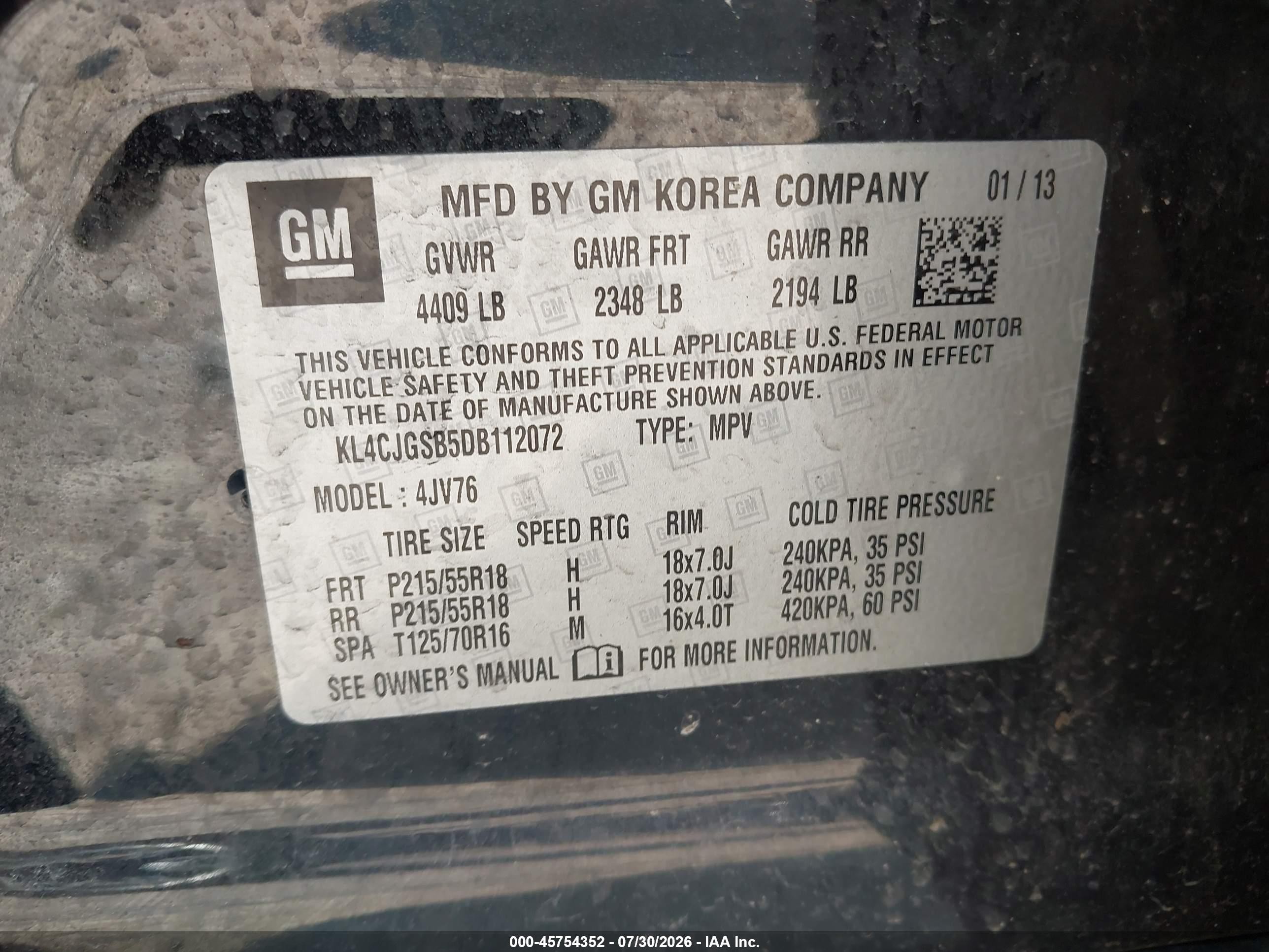 2013 Buick Encore Leather Black vin: KL4CJGSB5DB112072