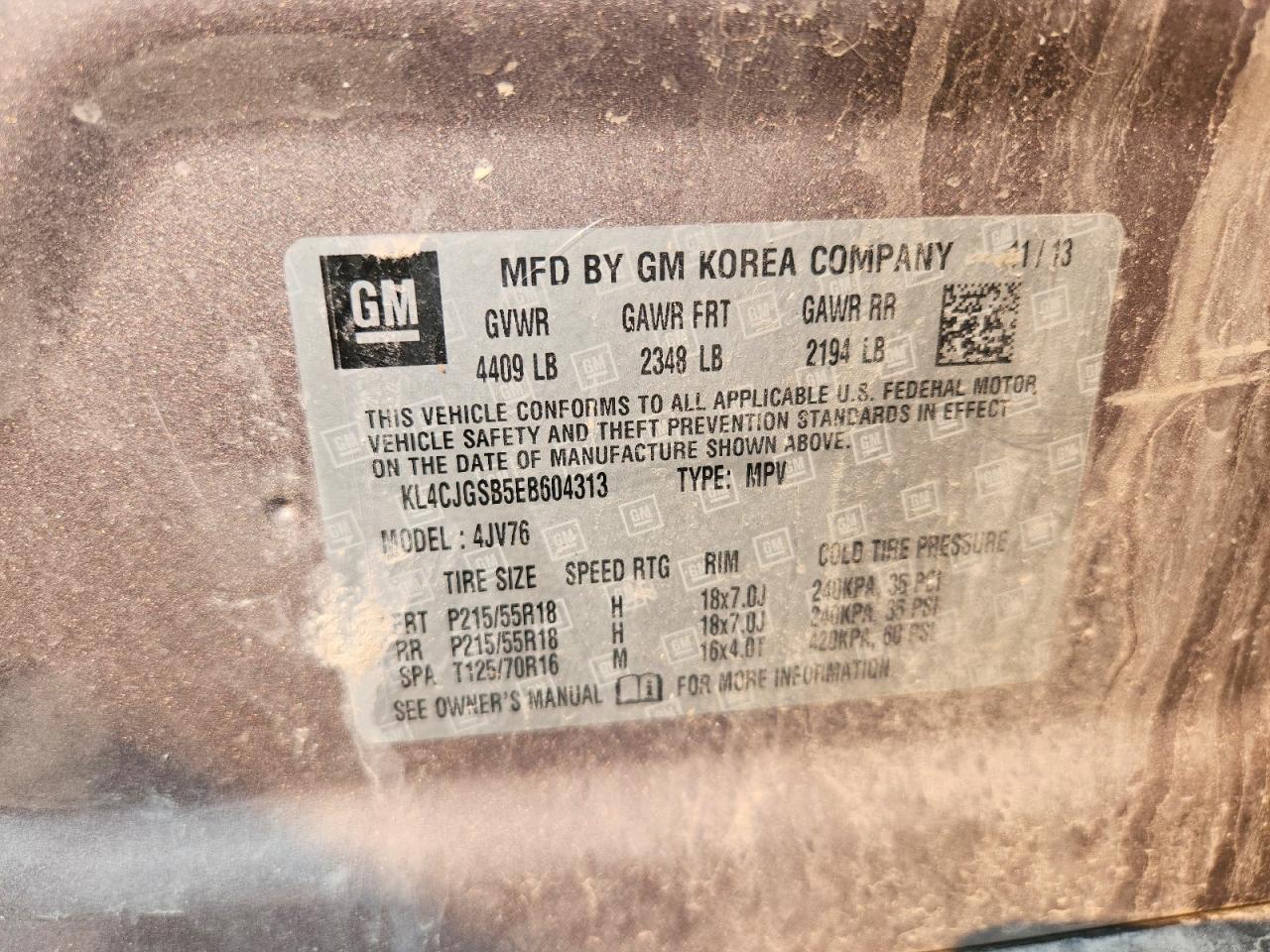 2014 Buick Encore Серый vin: KL4CJGSB5EB604313