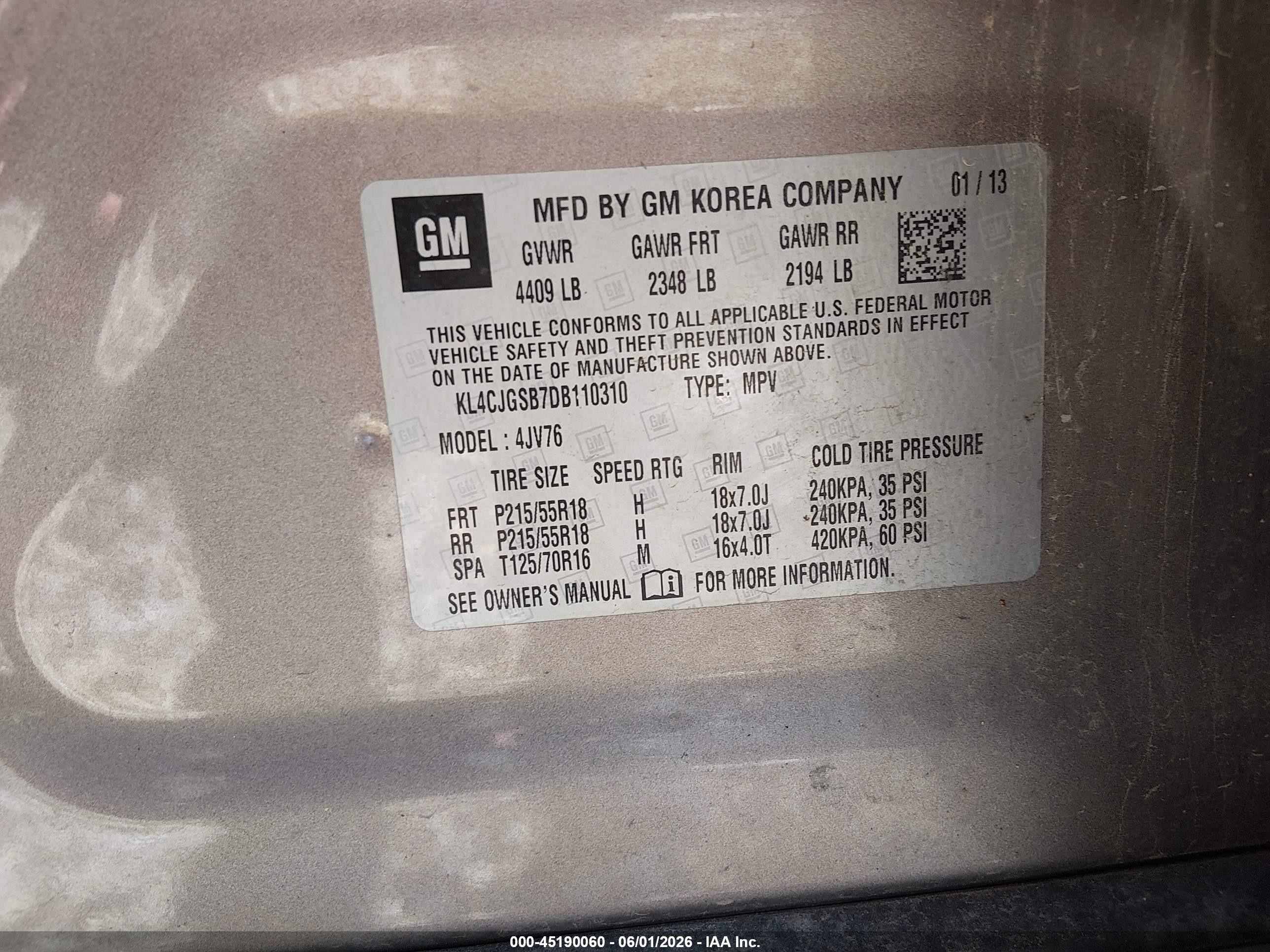 2013 Buick Encore Leather Tan vin: KL4CJGSB7DB110310