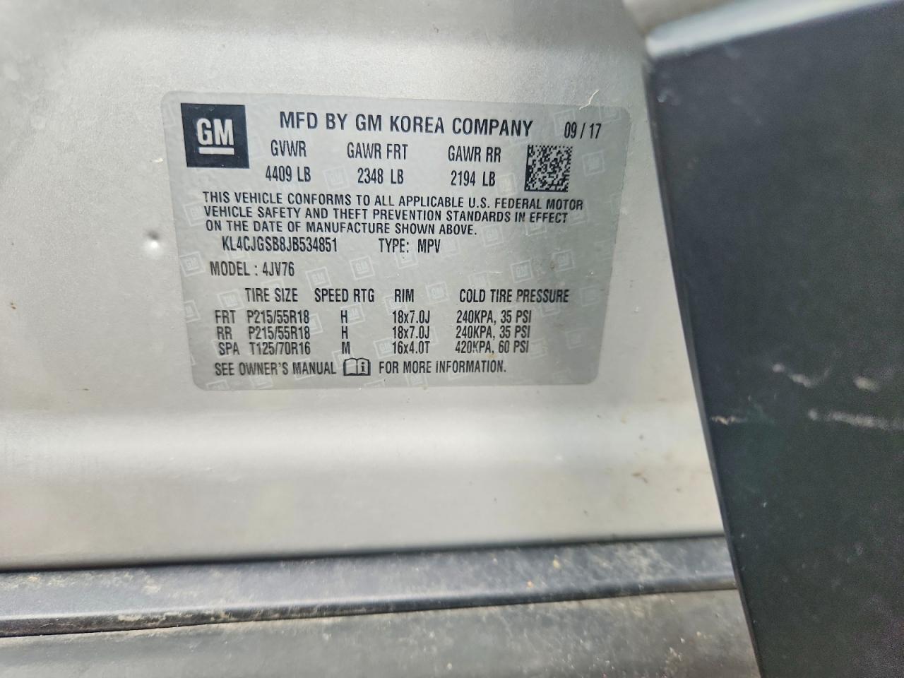2018 Buick Encore Essence Silver vin: KL4CJGSB8JB534851