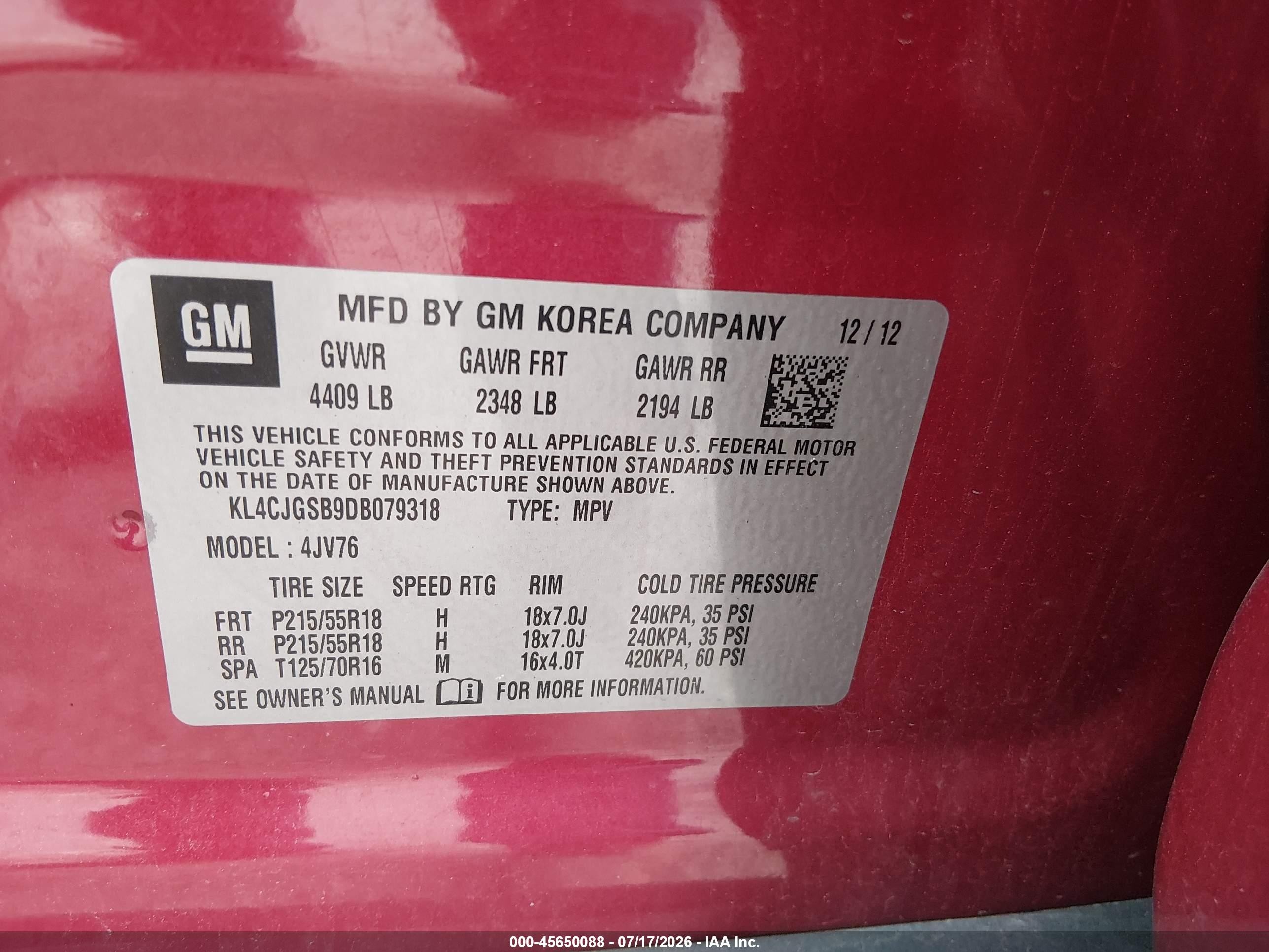 2013 Buick Encore Leather Red vin: KL4CJGSB9DB079318