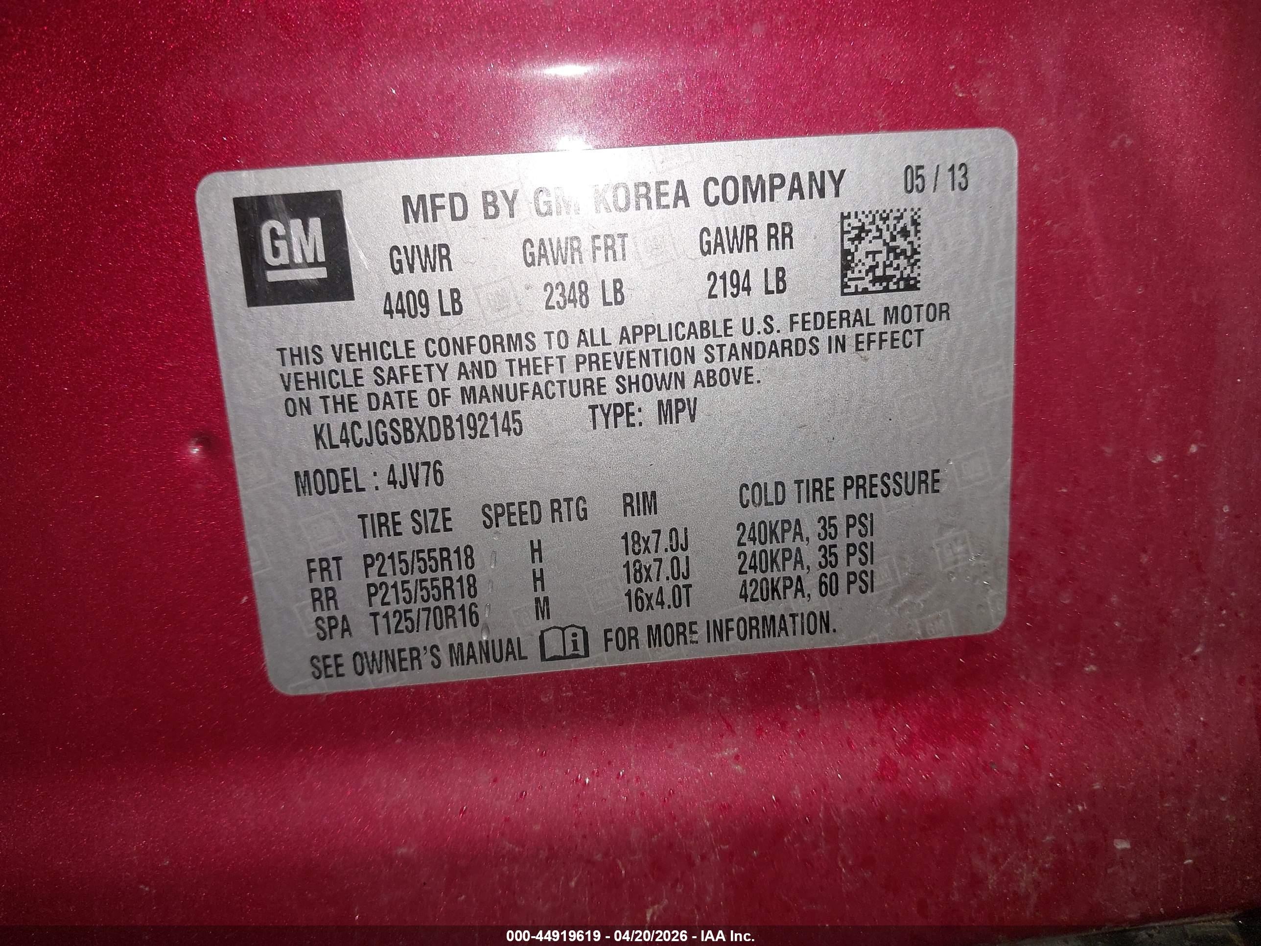 2013 Buick Encore Leather Red vin: KL4CJGSBXDB192145