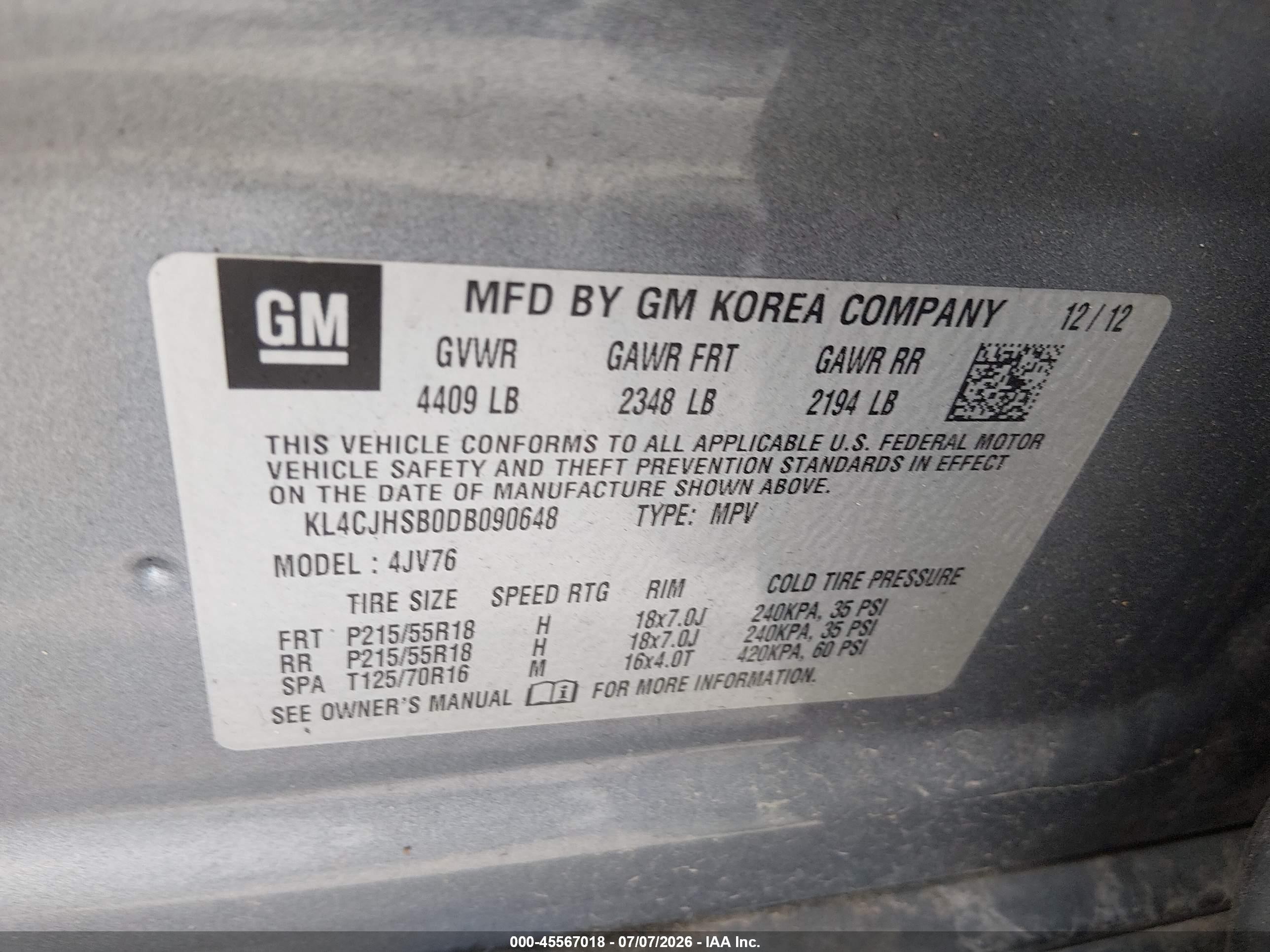 2013 Buick Encore Premium Gray vin: KL4CJHSB0DB090648