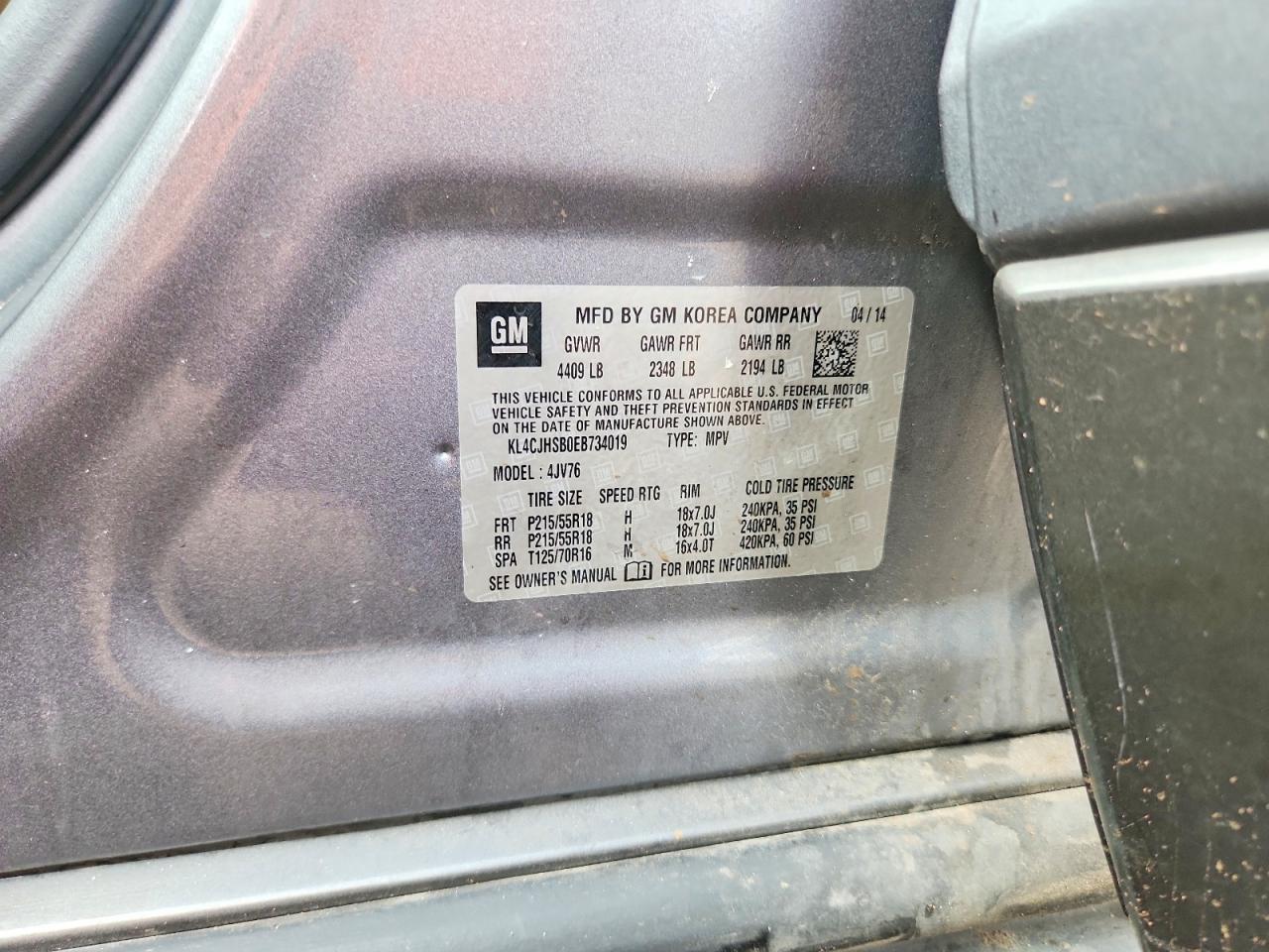 2014 Buick Encore Premium Gray vin: KL4CJHSB0EB734019
