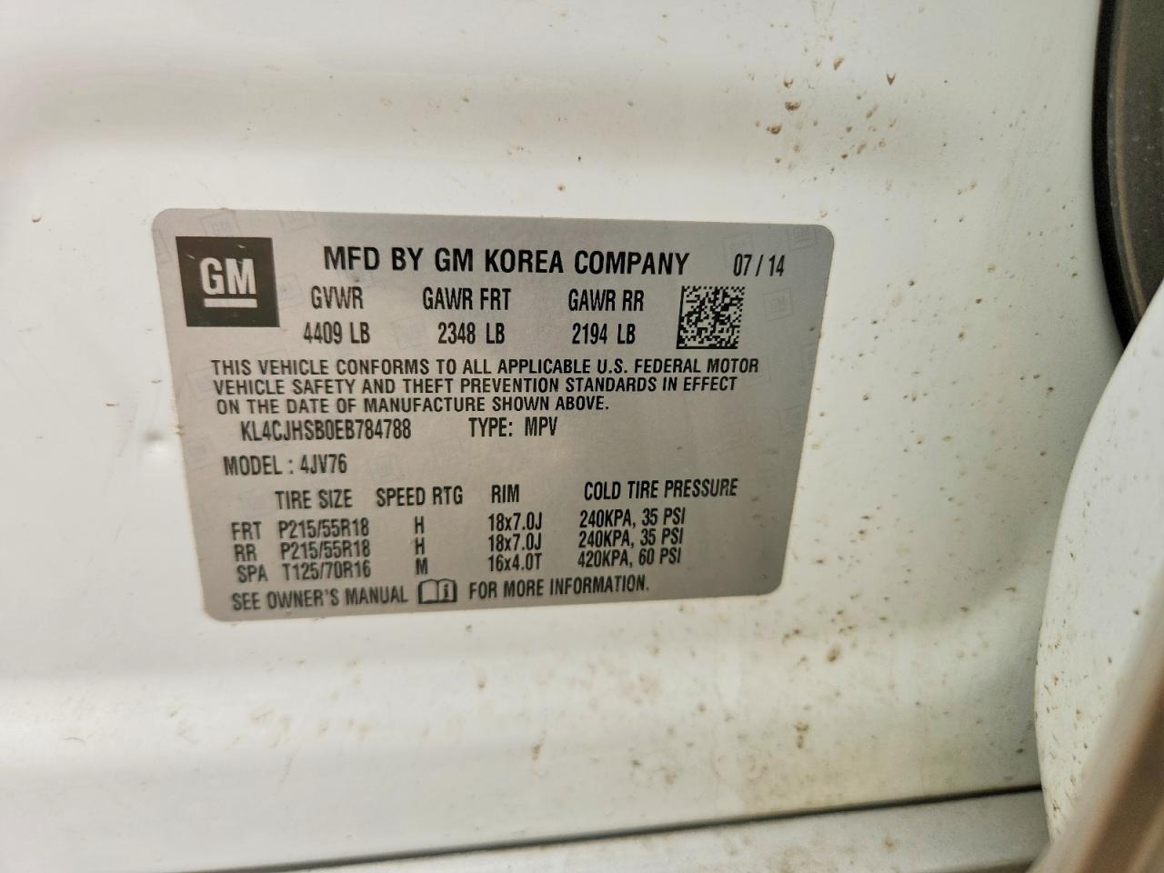2014 Buick Encore Premium White vin: KL4CJHSB0EB784788