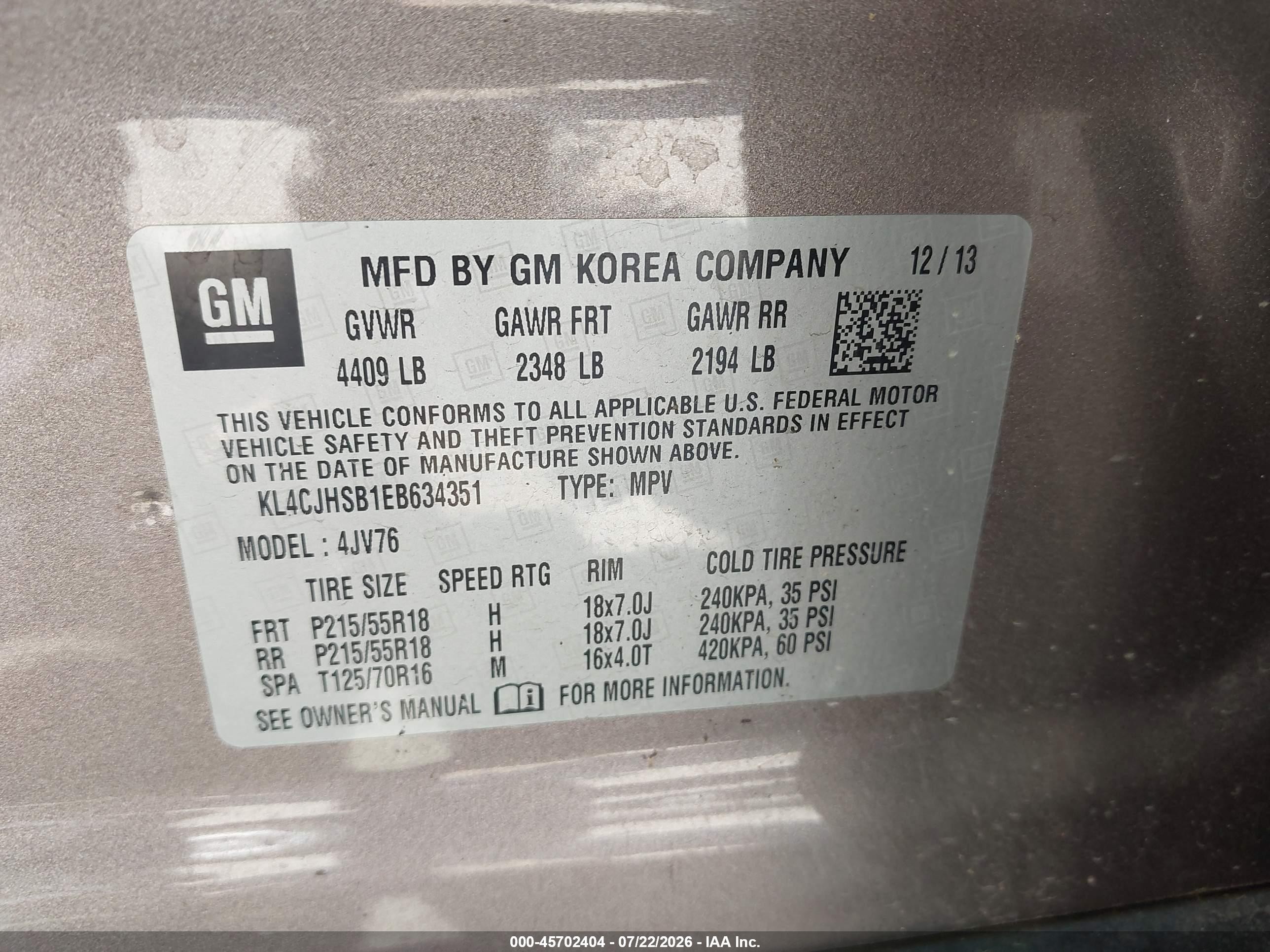 2014 Buick Encore Premium Gold vin: KL4CJHSB1EB634351