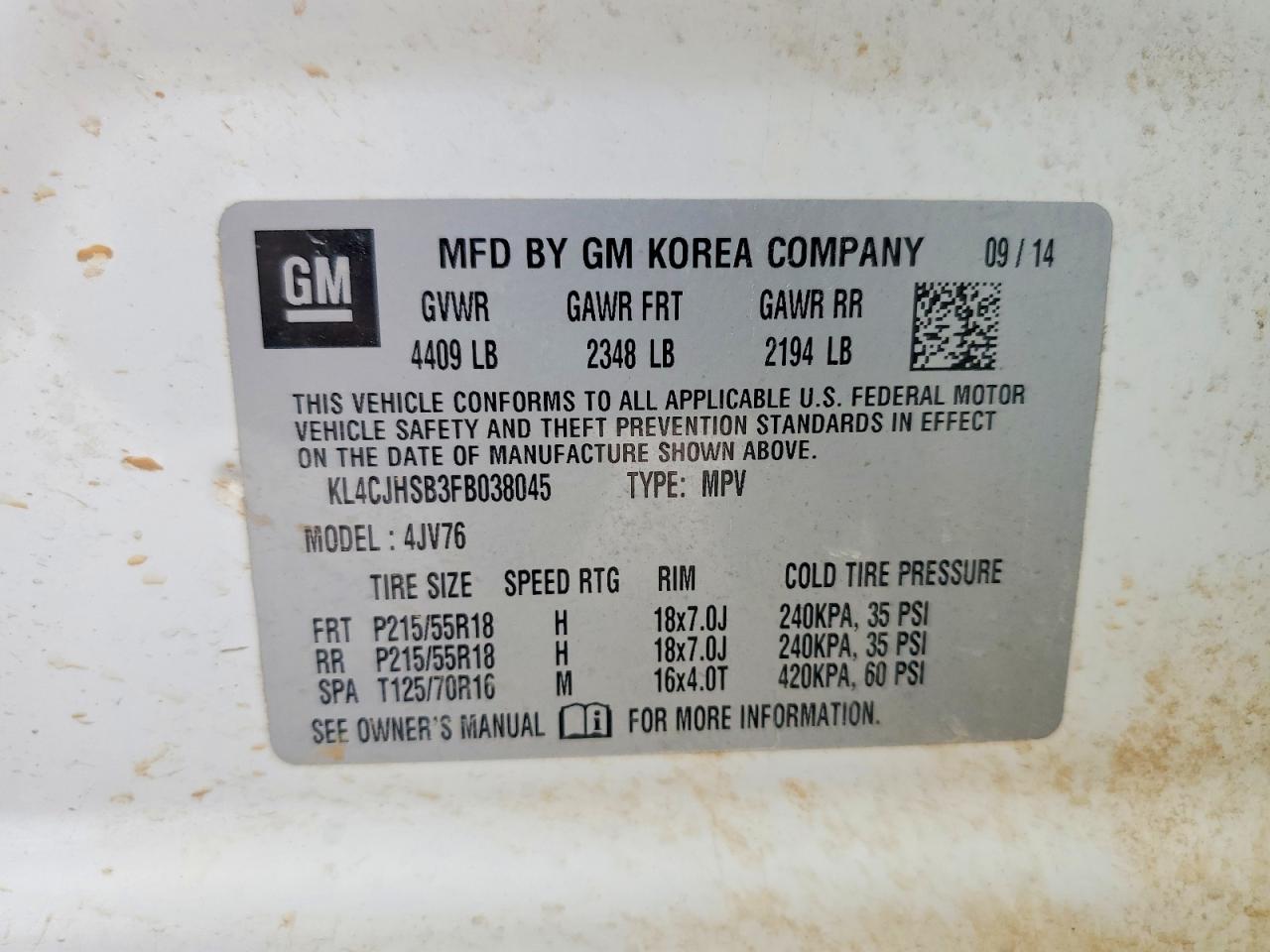 2015 Buick Encore Premium White vin: KL4CJHSB3FB038045