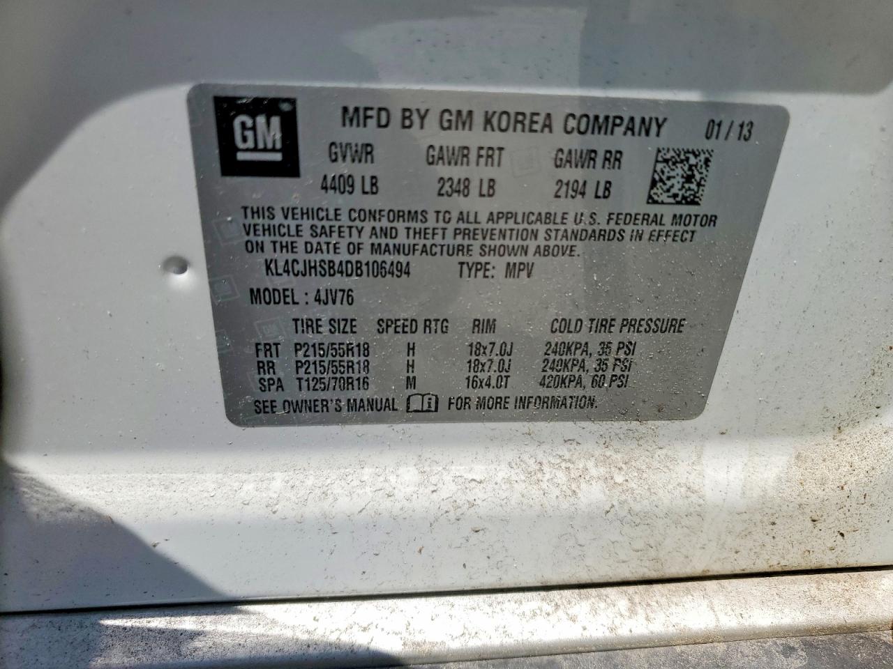 2013 Buick Encore Premium White vin: KL4CJHSB4DB106494