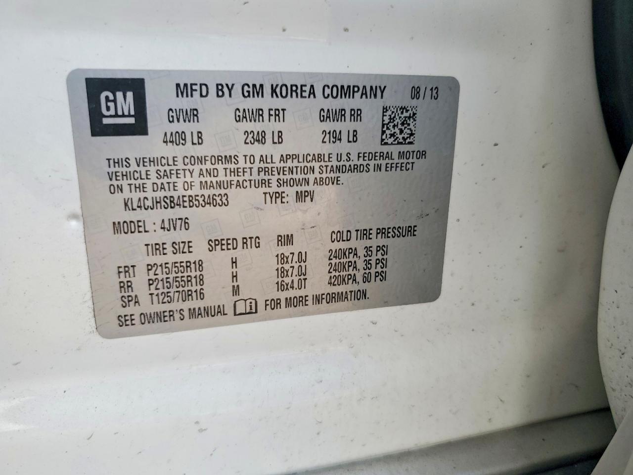2014 Buick Encore Premium White vin: KL4CJHSB4EB534633