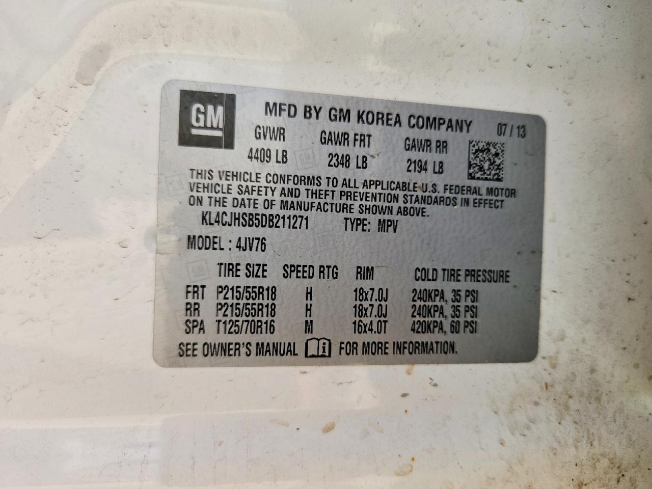 2013 Buick Encore Premium White vin: KL4CJHSB5DB211271