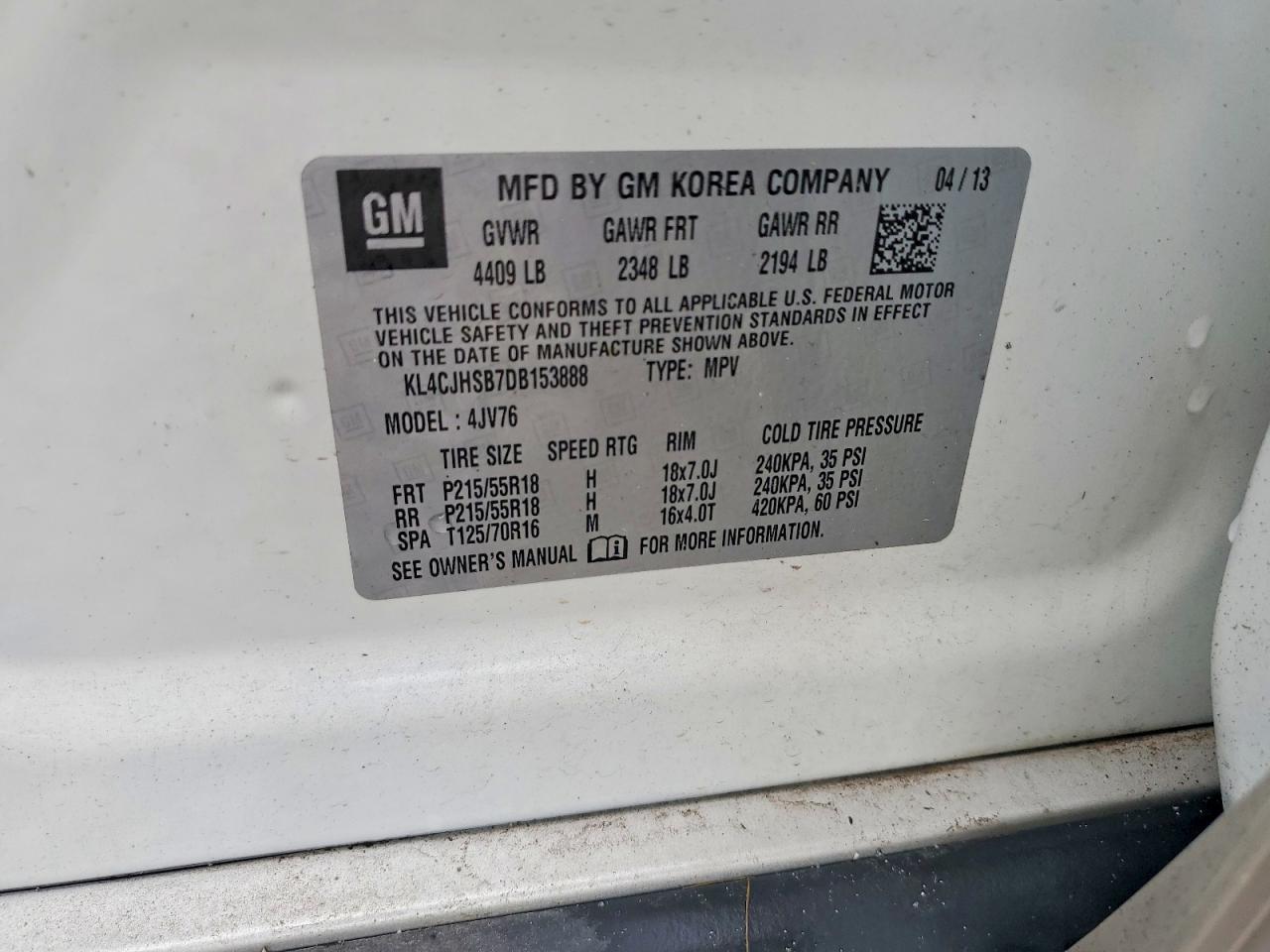 2013 Buick Encore Premium Белый vin: KL4CJHSB7DB153888