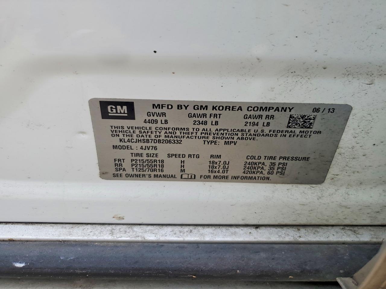 2013 Buick Encore Premium White vin: KL4CJHSB7DB206332