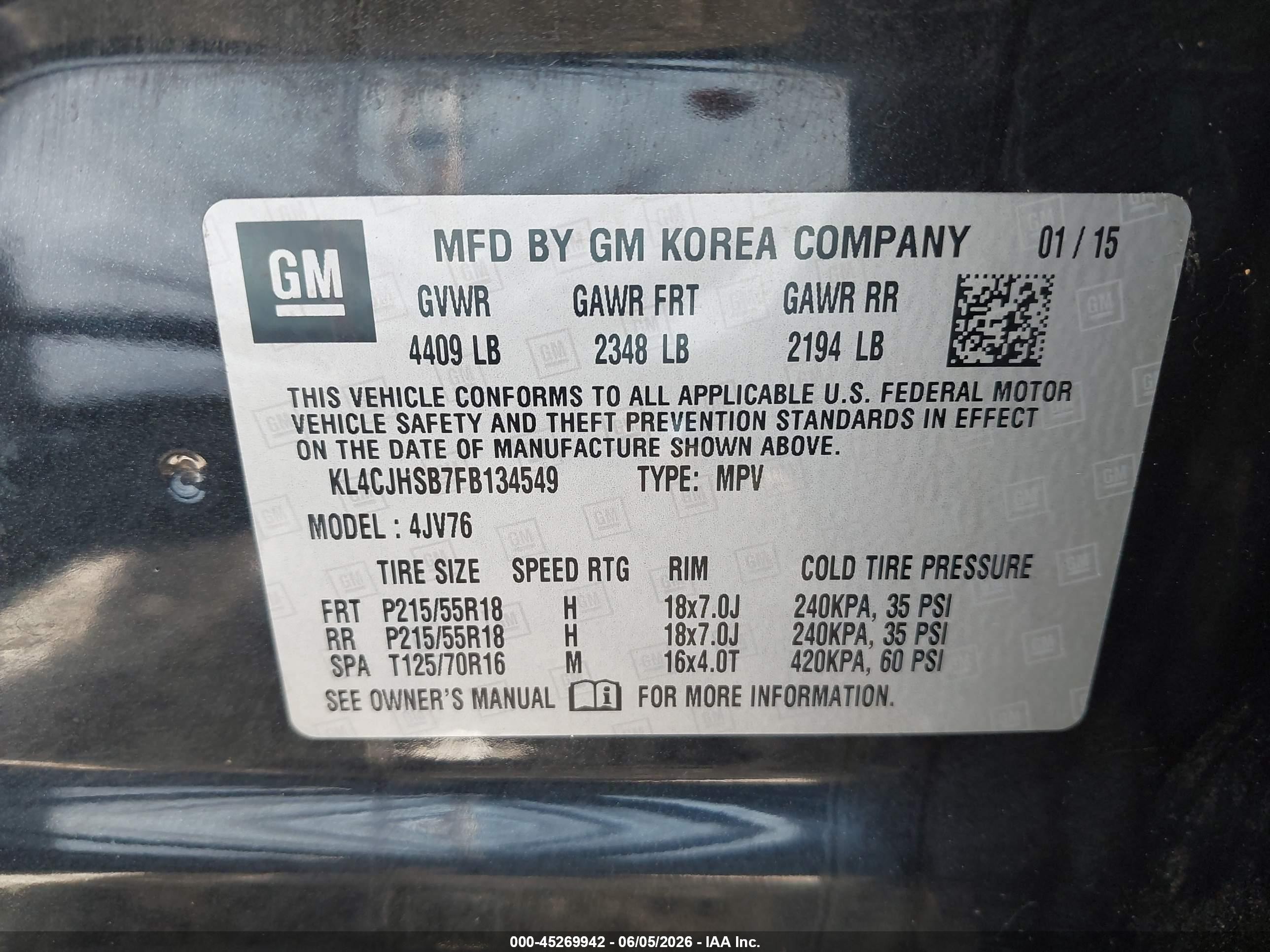 2015 Buick Encore Premium Серый vin: KL4CJHSB7FB134549