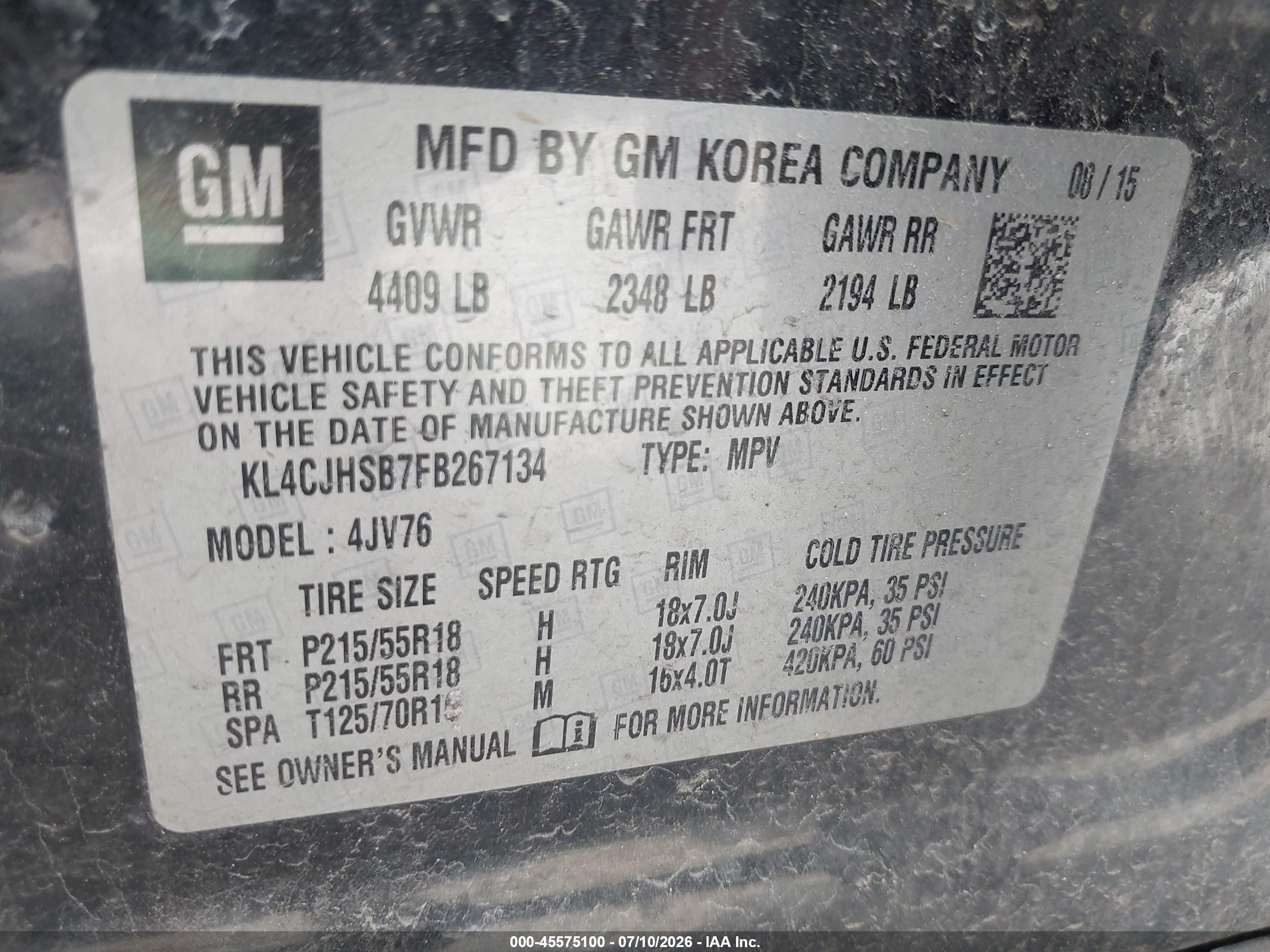 2015 Buick Encore Premium Dark Blue vin: KL4CJHSB7FB267134